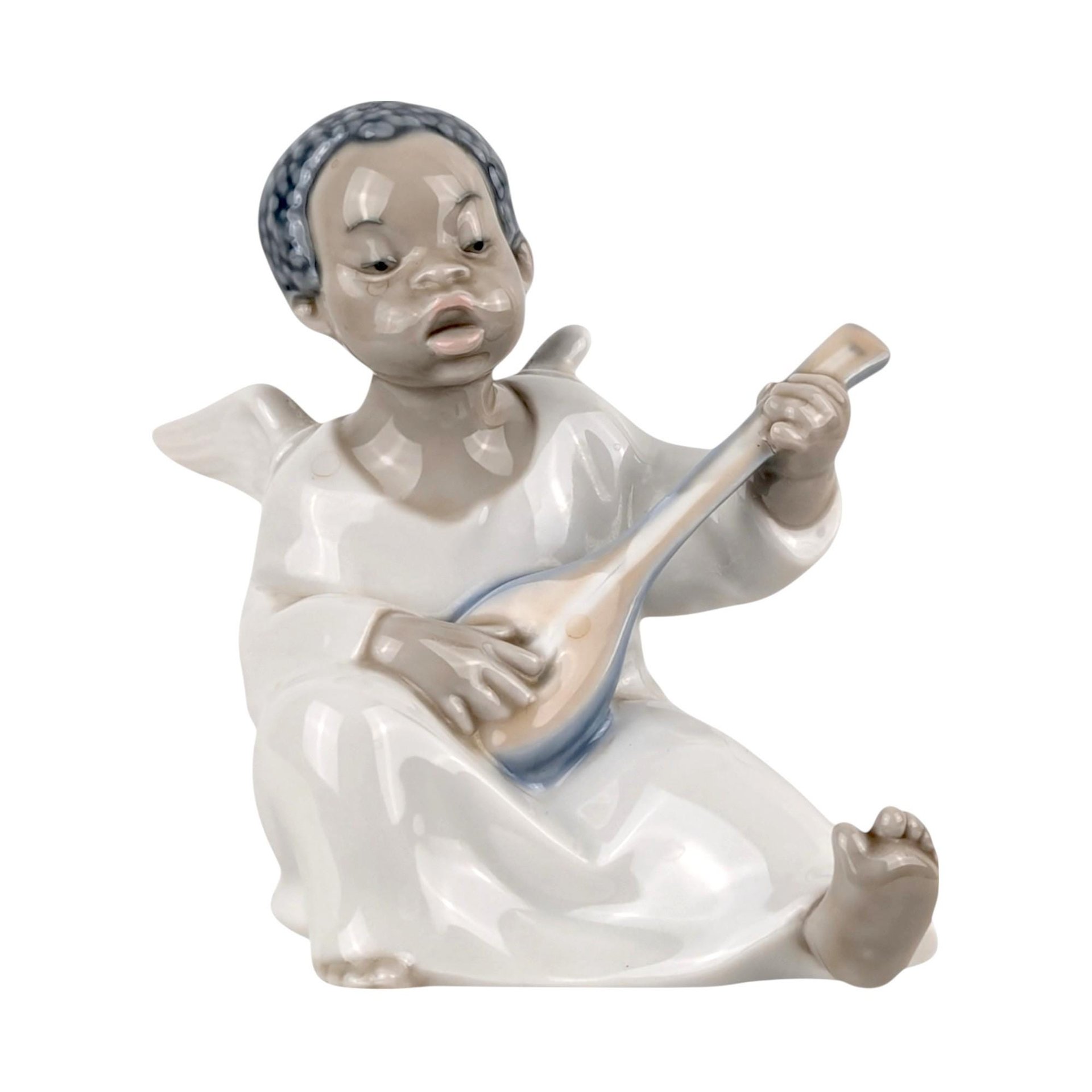 Vintage Lladro Black Legacy Angel Playing Lute Figurine, Cherub Music Angel, Collectible Lladro, Angel Decor, Gift for Music Lover