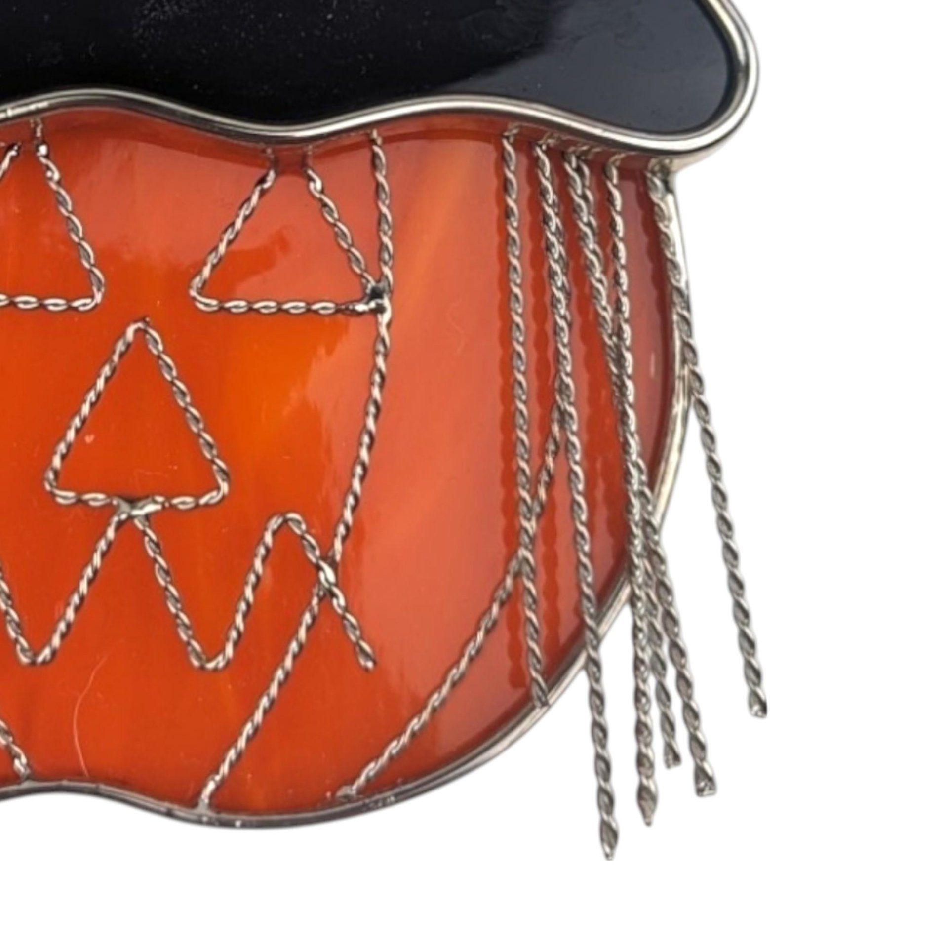 Vintage Stained Glass Jack O' Lantern Suncatcher: Halloween Window Decor