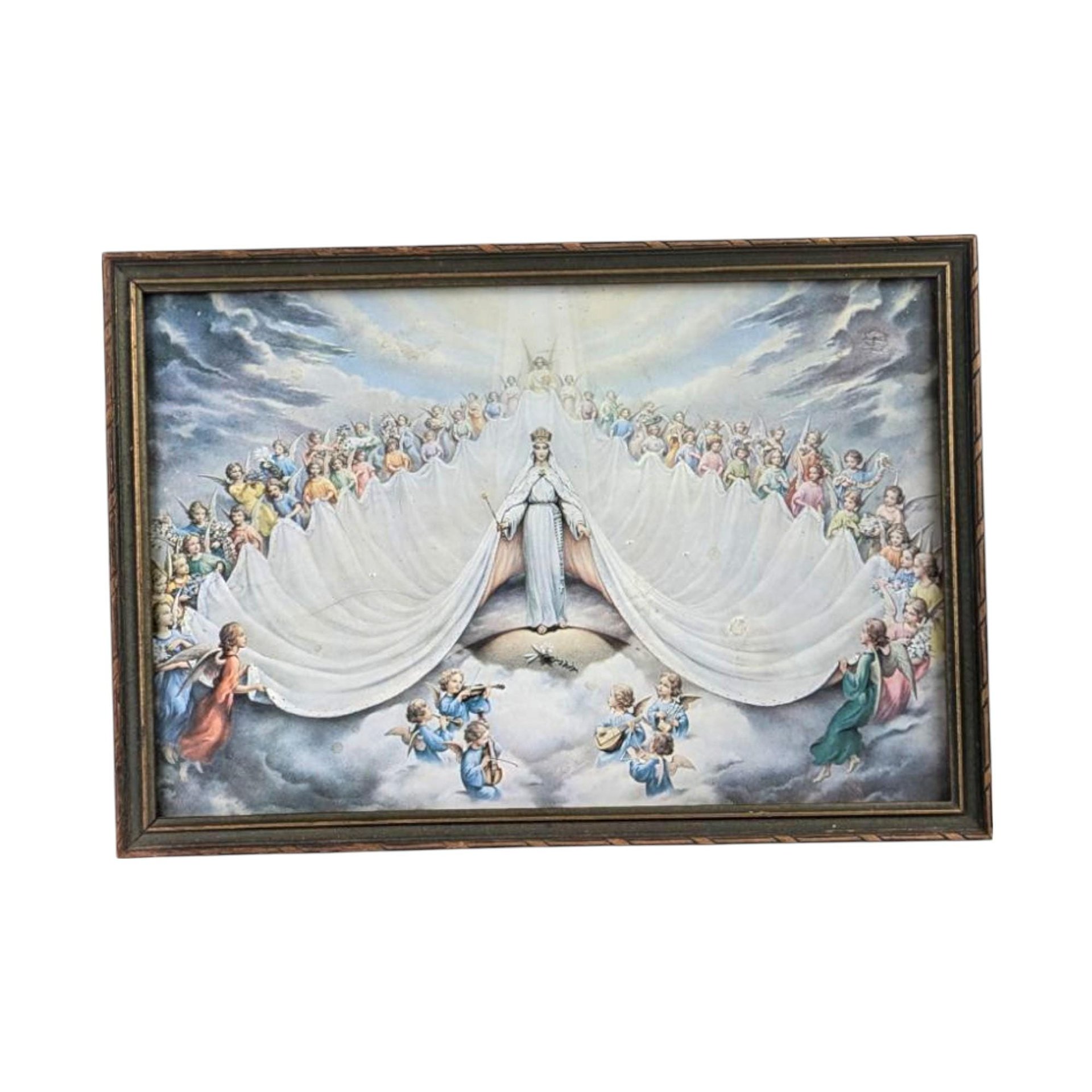 Vintage Mary Immaculate, Queen of the Universe Framed Print, Religious Art, Angelic Scene, Christian Gift, Framed Religious Print