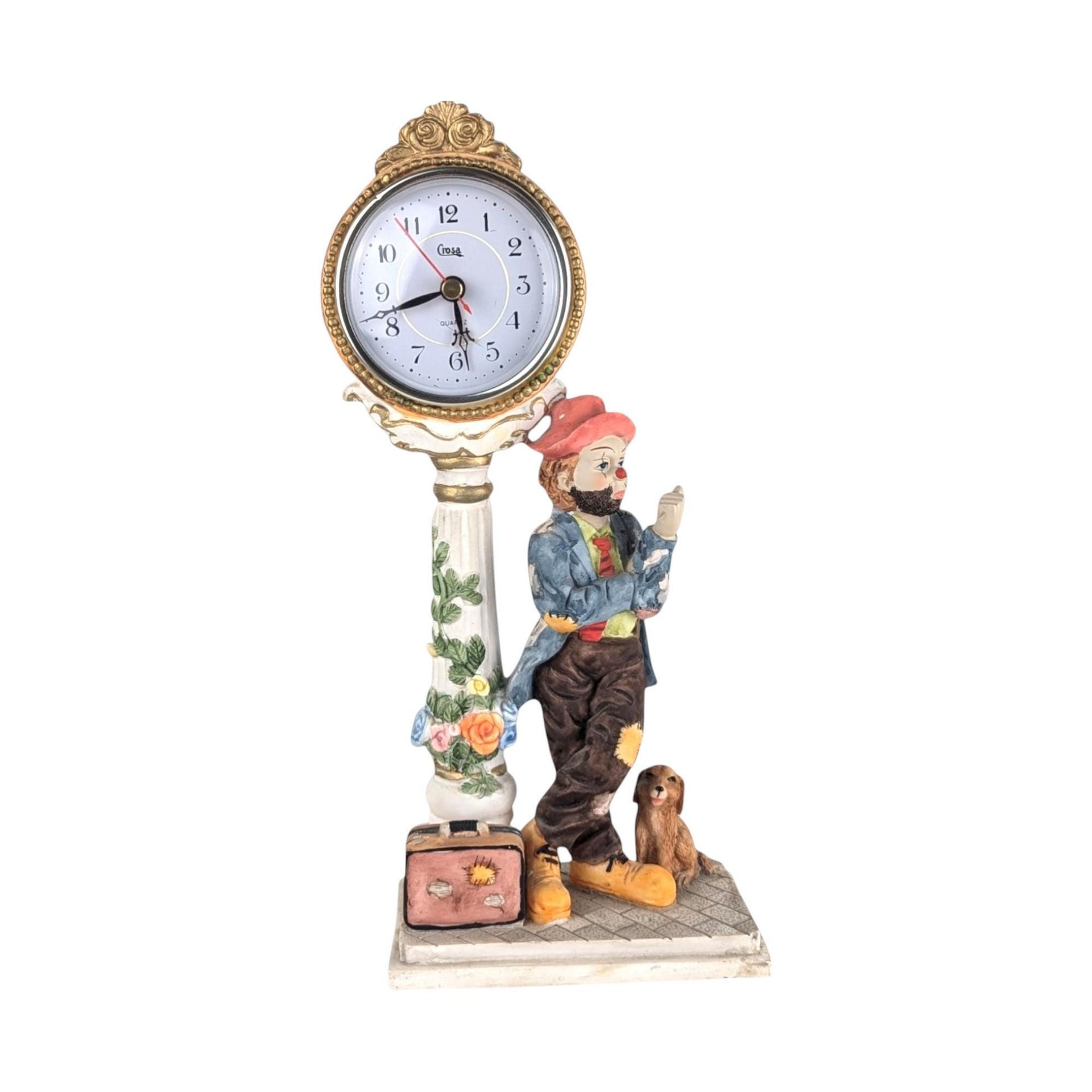 Vintage Crosa Quartz Clock, Hobo and Dog Figurine, Table Clock, Collectible Clock, Whimsical Decor, Unique Gift, Home Decor