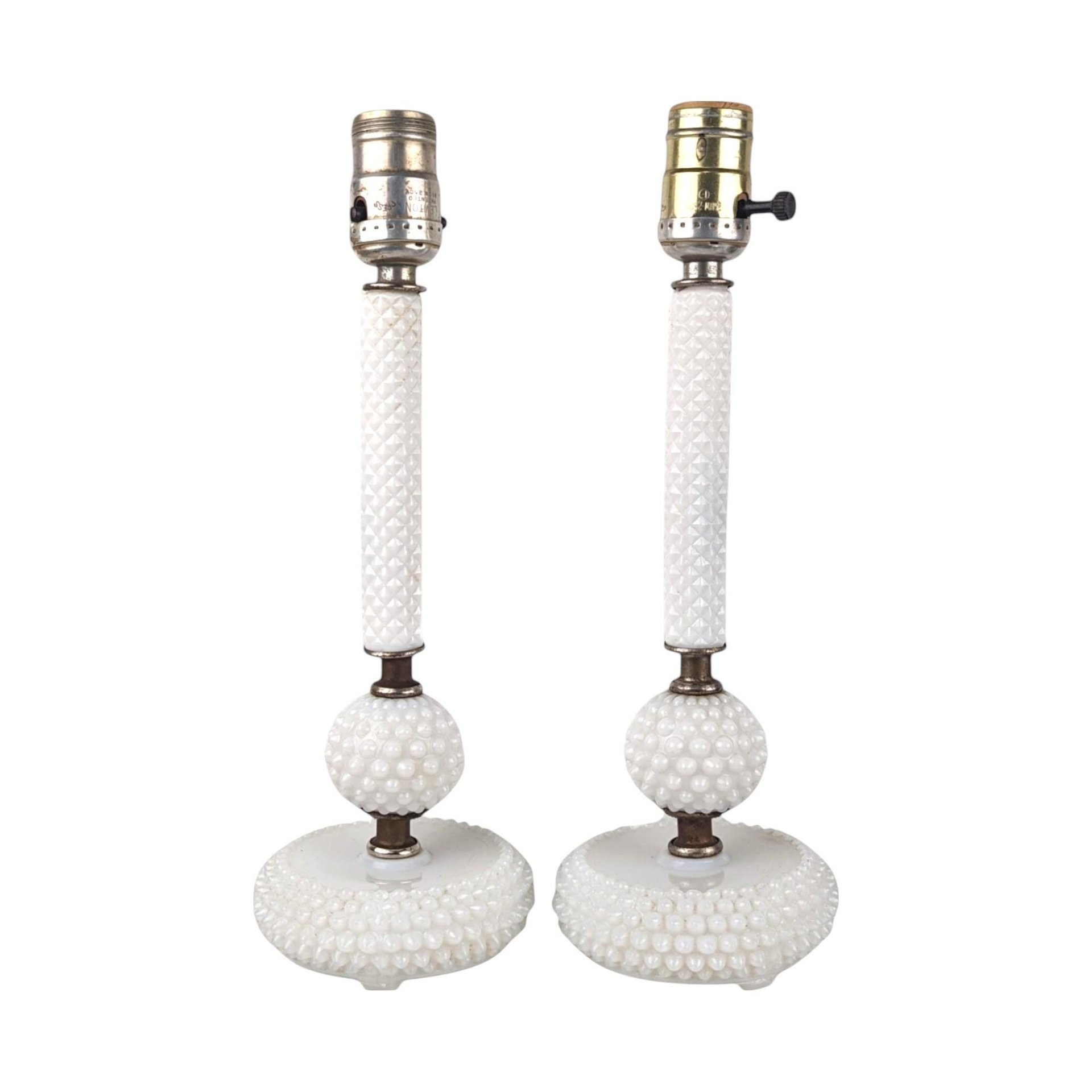 Vintage Pair of Milk Glass Lamps | Mid-Century Modern Lamps | Hobnail Milk Glass | Bedroom Lamps | Nightstand Lamps
