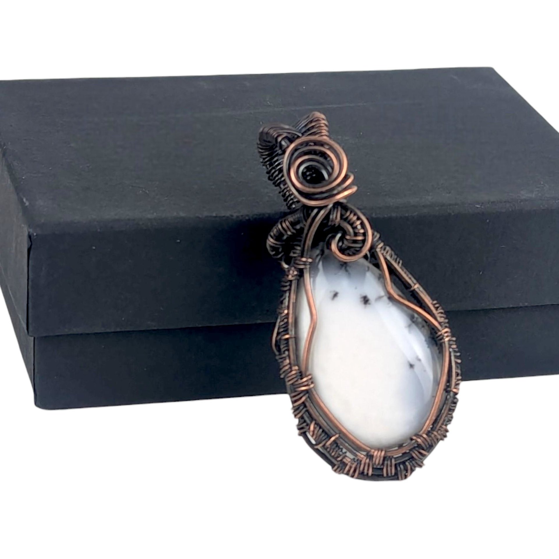 Copper Wire Wrapped Dendritic Opal Pendant | Unique Artisan Jewelry | Handmade Natural Stone Necklace | Bohemian Style Gift for Her