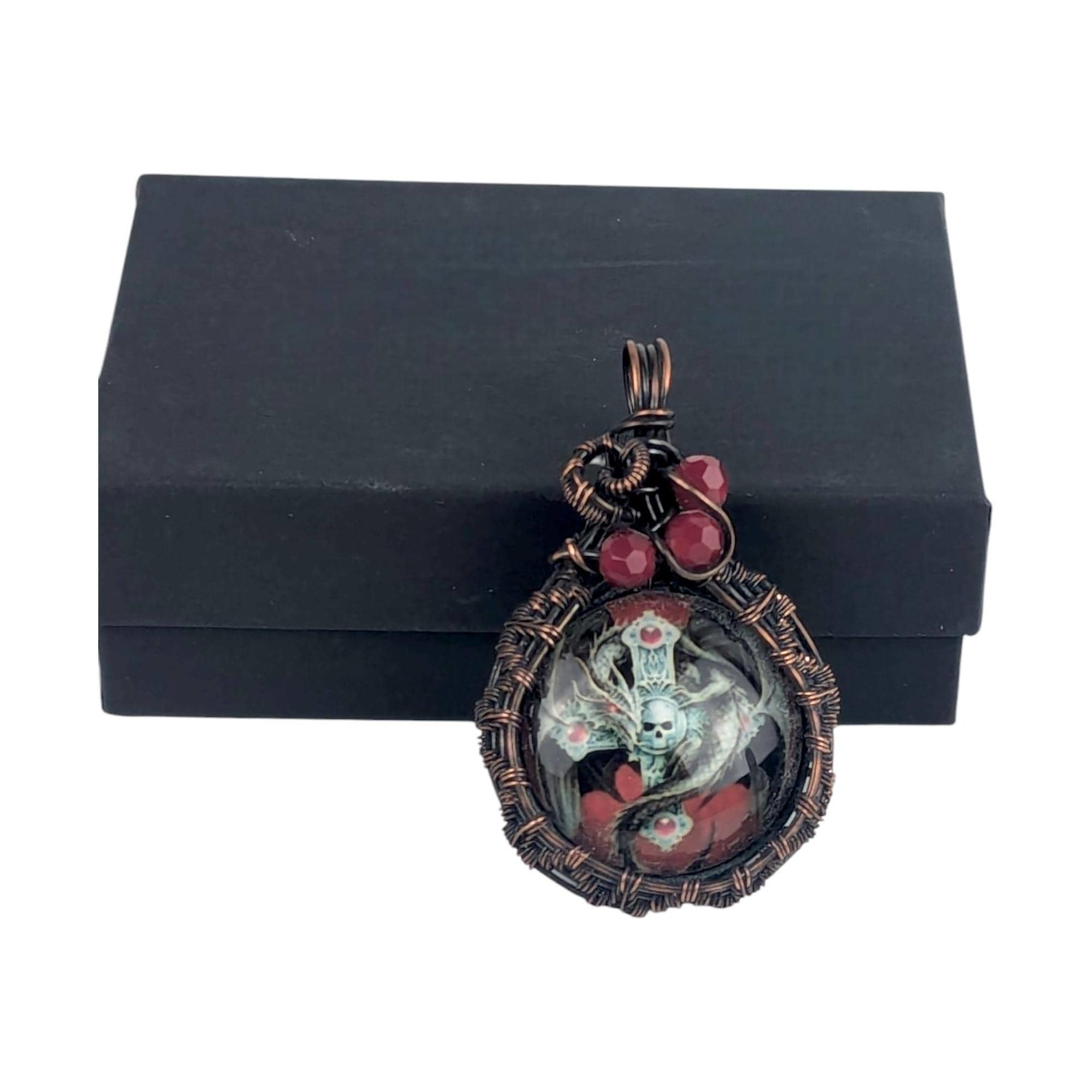 Copper Wire Wrapped Pendant with Skull and Cross | Unique Gothic Jewelry | Handmade Statement Necklace | Bohemian Style Accessory