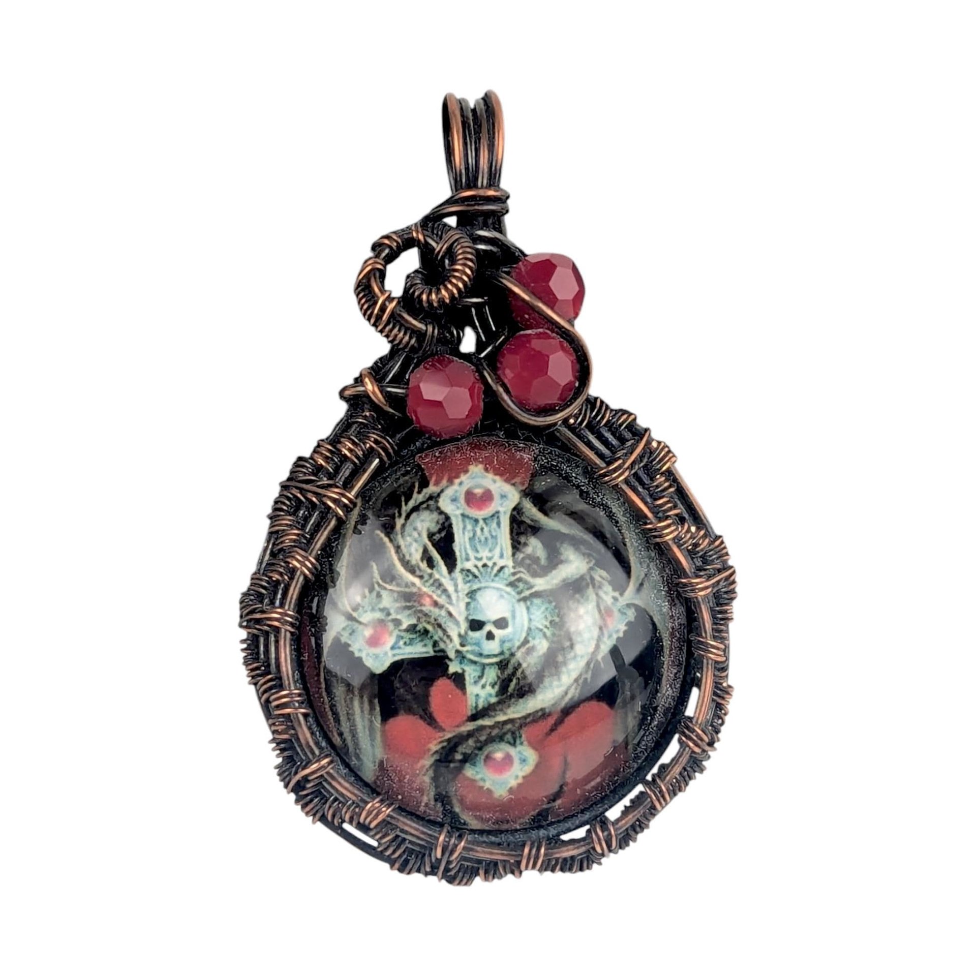 Copper Wire Wrapped Pendant with Skull and Cross | Unique Gothic Jewelry | Handmade Statement Necklace | Bohemian Style Accessory
