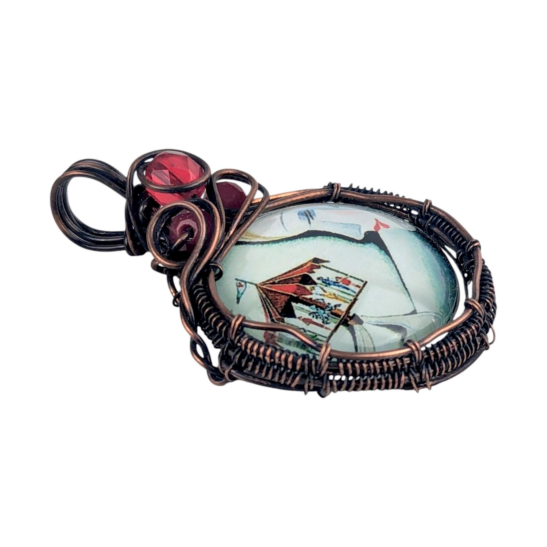 Copper Wire Wrapped Necklace with Female and Carousel Design | Unique Artisan Jewelry | Handmade Statement Piece | Whimsical Fashion