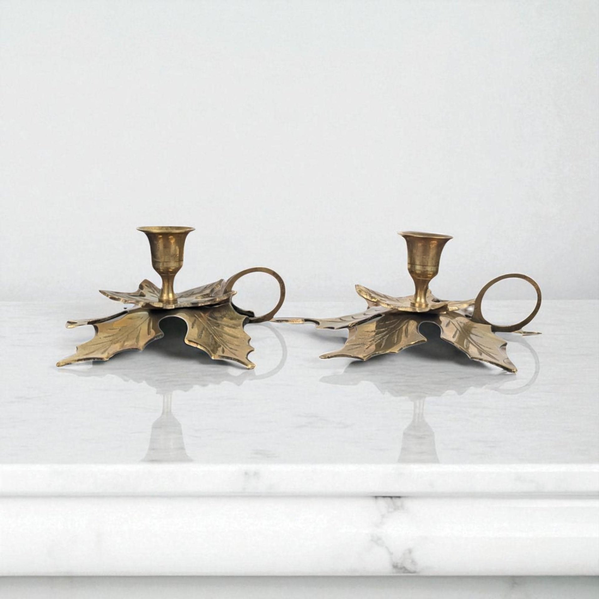Vintage Brass Candlesticks | Leaf Candle Holders | Made in India | Boho Decor | Brass Decor