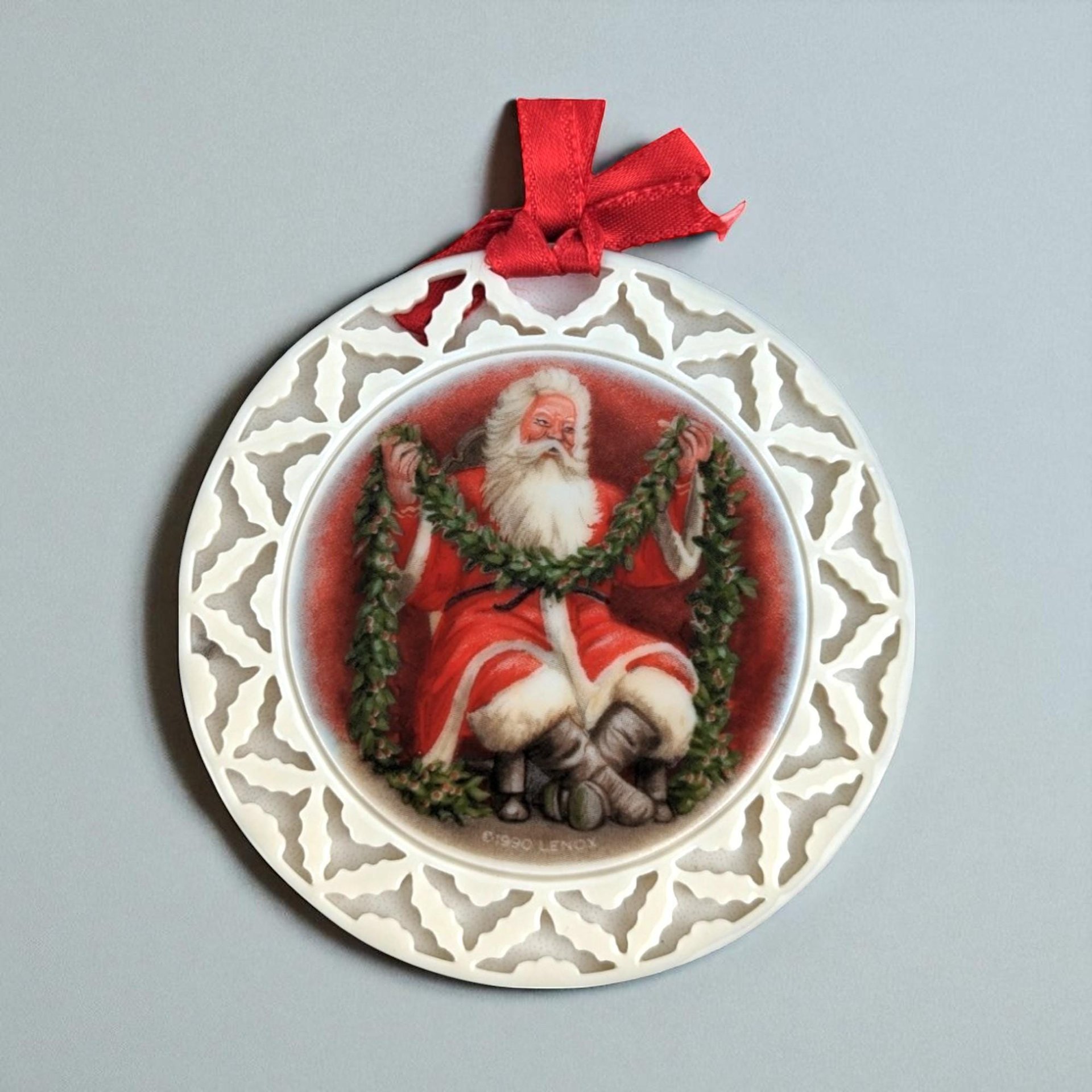 Vintage Lenox Portrait Series Santa Ornament | Santa with Garland | Porcelain Christmas Ornament | Collectible Lenox