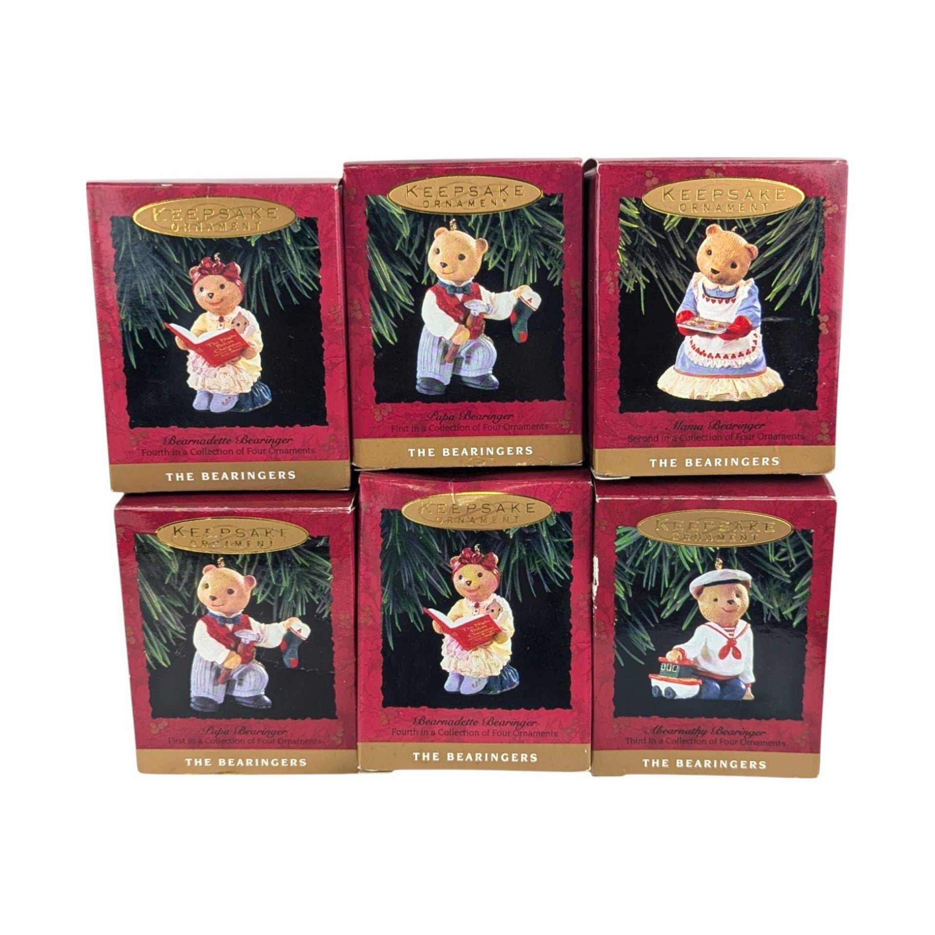 Vintage Hallmark The Bearingers Ornament Lot - 6 Piece Set with Boxes - Collectible Christmas Ornaments