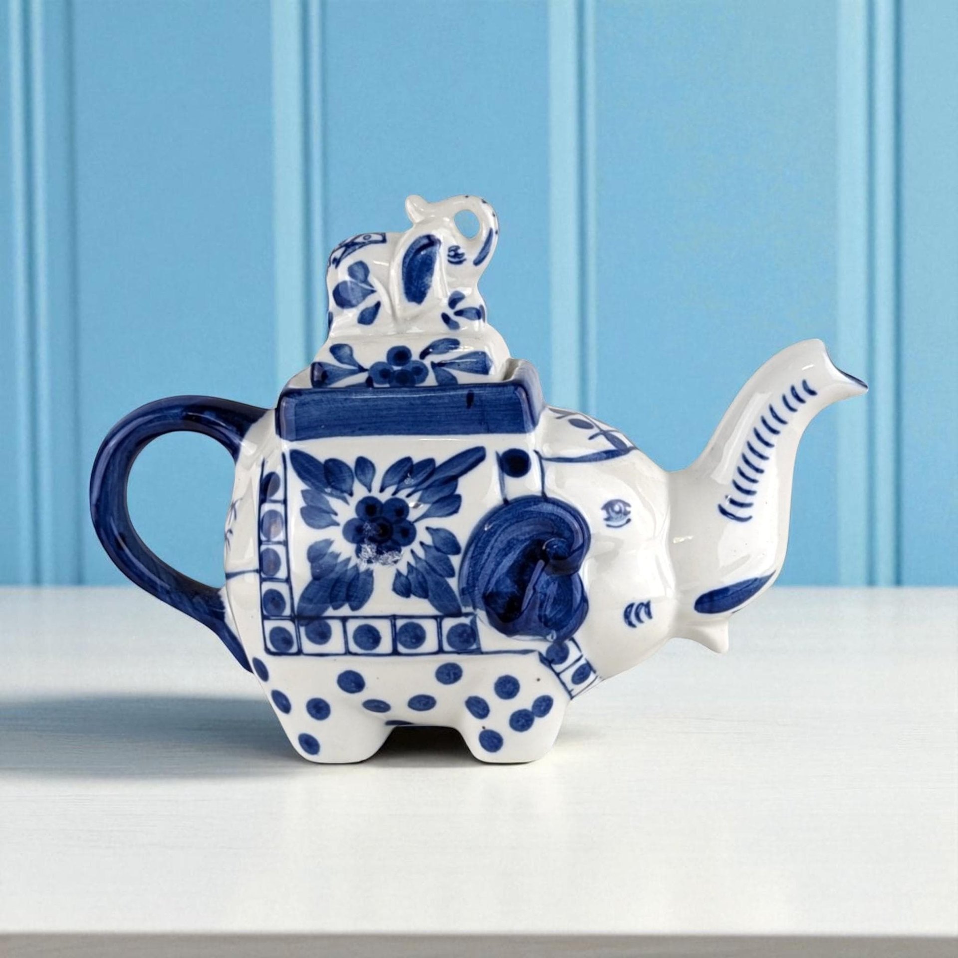Vintage Bombay Blue and White Elephant Teapot | Ceramic Elephant Teapot | Animal Teapot | Unique Gift