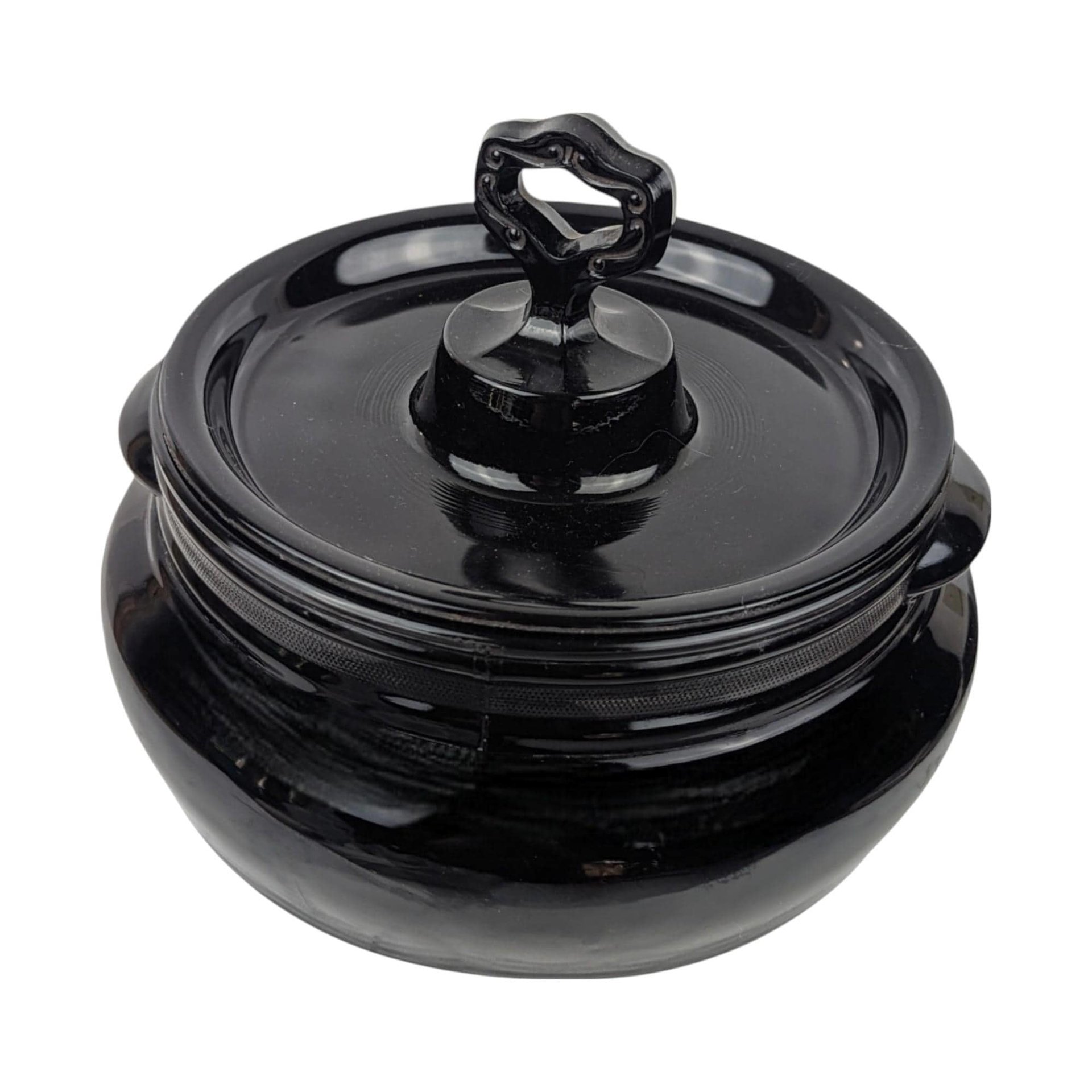 Vintage L.E. Smith Mt. Pleasant Black Glass Bean Pot with Lid | Black Amethyst Glassware |  Collectible Kitchenware | Serving Dish