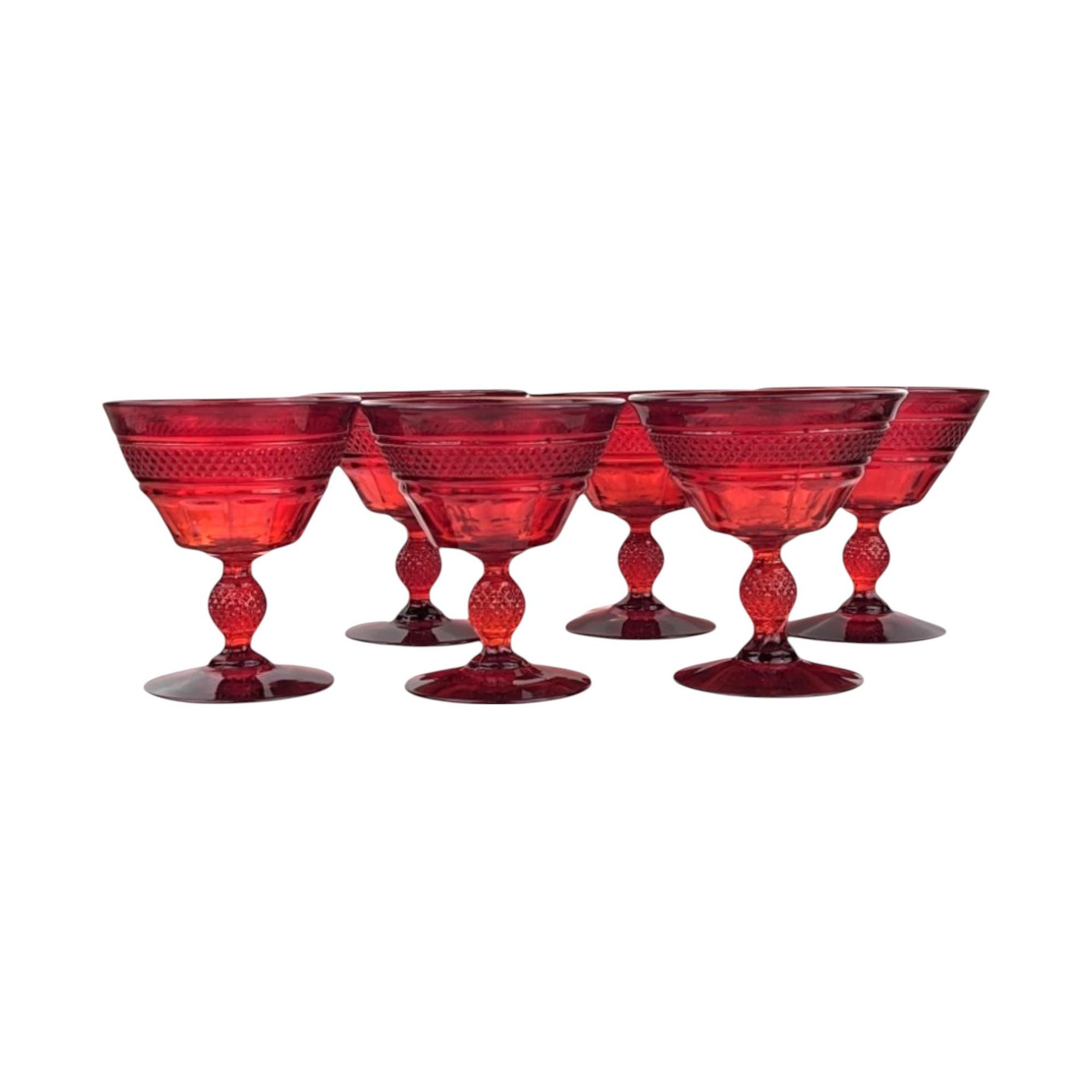 Set of 6 Vintage Viking Glass Mt. Vernon Pineapple Stem Ruby Red Sherbet Glasses | Elegant Glassware | Dessert Glasses | Collectible Glass