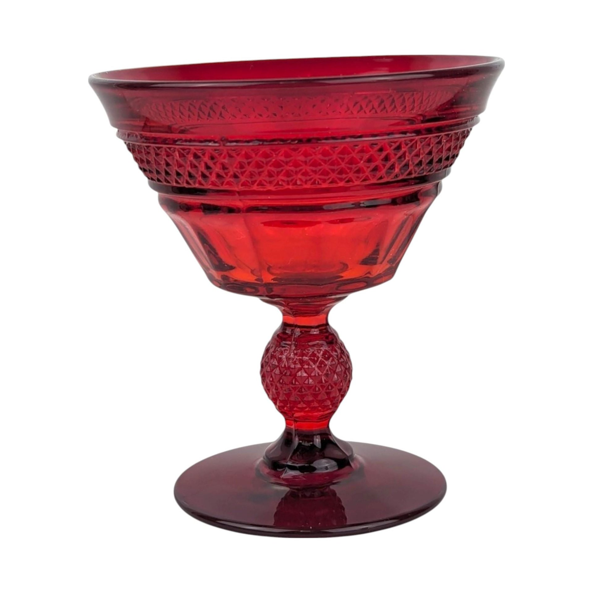 Set of 6 Vintage Viking Glass Mt. Vernon Pineapple Stem Ruby Red Sherbet Glasses | Elegant Glassware | Dessert Glasses | Collectible Glass