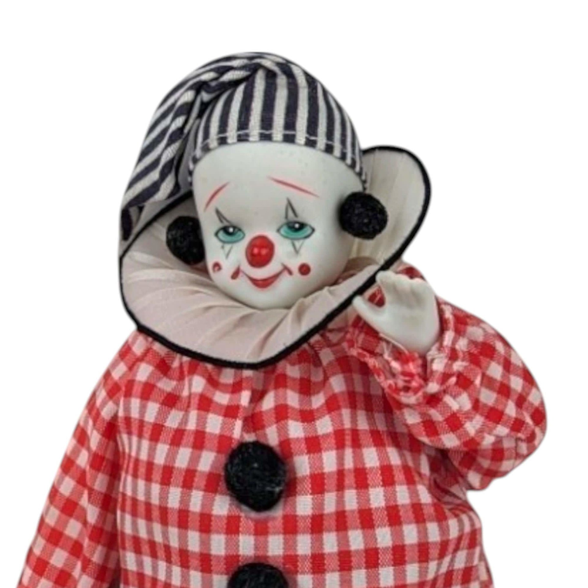 Vintage Clown Doll with Plaid and Stripes | Collectible Clown Doll | Whimsical Doll | Toy Collector | 9-inch Doll