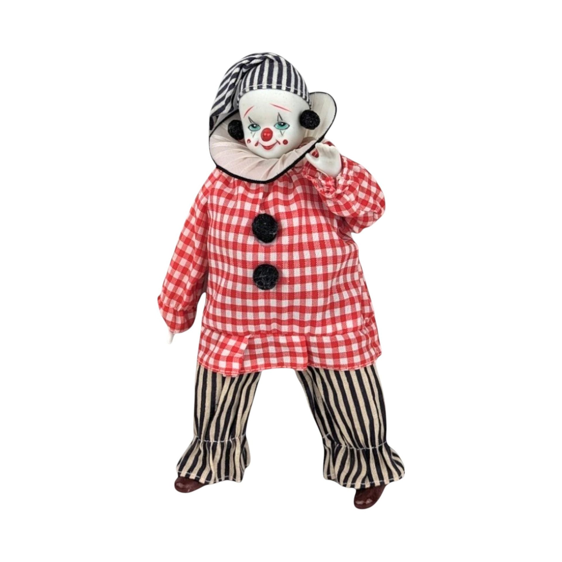 Vintage Clown Doll with Plaid and Stripes | Collectible Clown Doll | Whimsical Doll | Toy Collector | 9-inch Doll
