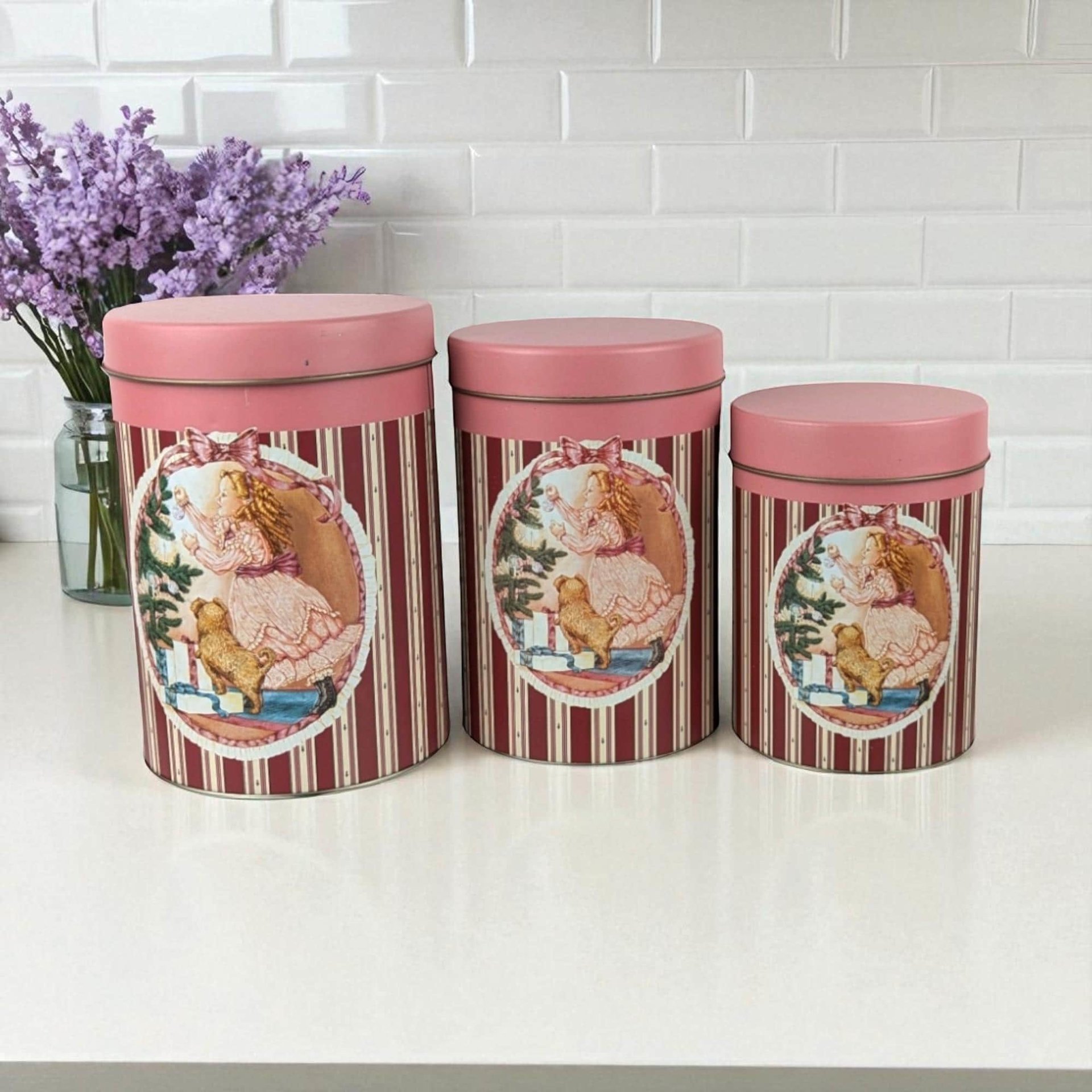 Vintage Christmas Nesting Tins: House of Lloyd Dog & Girl Design, Set of 3