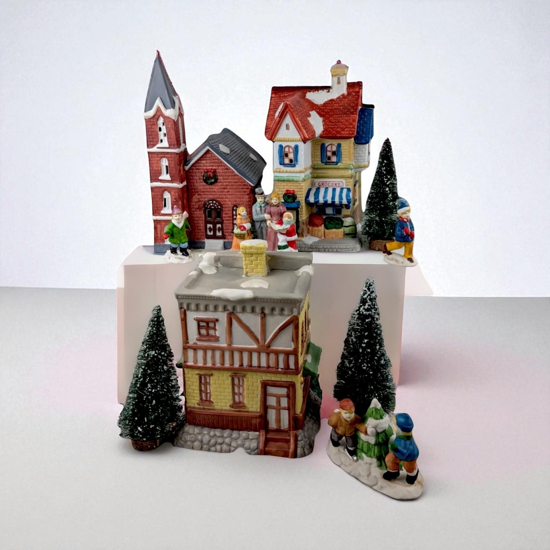 Vintage Dickens Collectibles Porcelain Lighted Houses Set, Christmas Village Display, Holiday Decor, Christmas Decoration