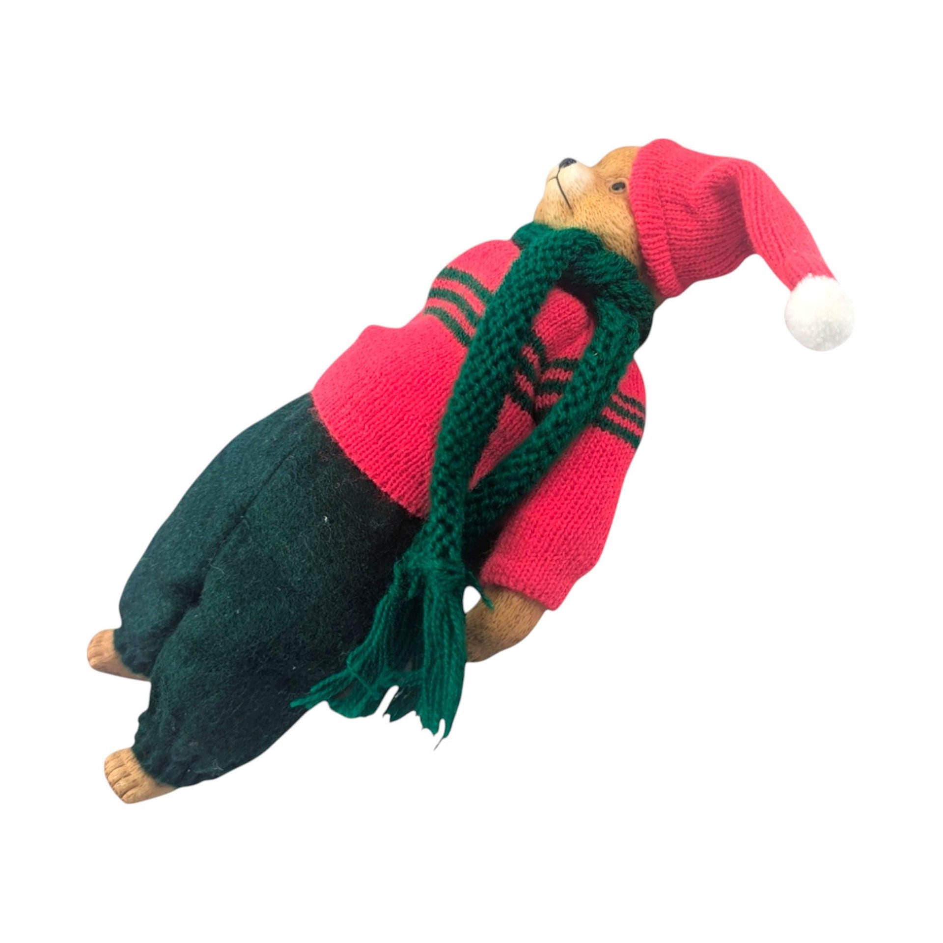 Handmade Porcelain Christmas Bear: Collectible Holiday Doll