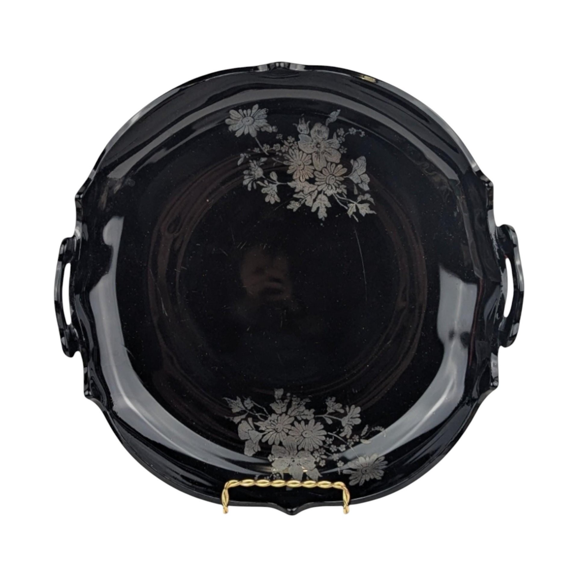 Vintage Black Glass Bowl Set, LE Smith Plate, Hand Painted Floral Bowl, Footed Bowl, Diamond Block Bowl, Gift for Collector, Home Decor