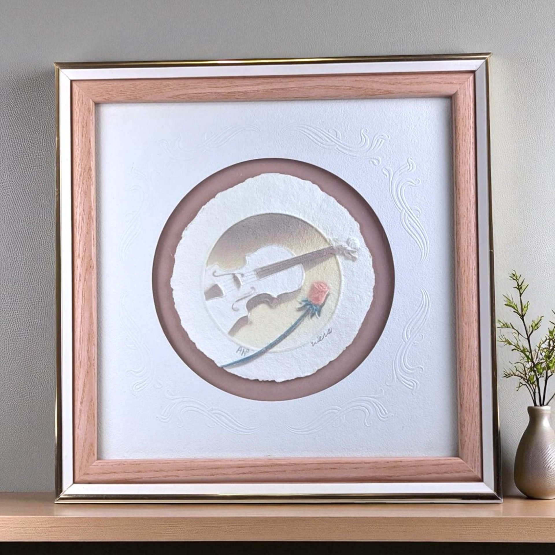 Vintage Wess "Piano and Violin" Framed Art, Airbrush Painting, Music Lover Gift, Unique Wall Decor, Signed & Numbered Art