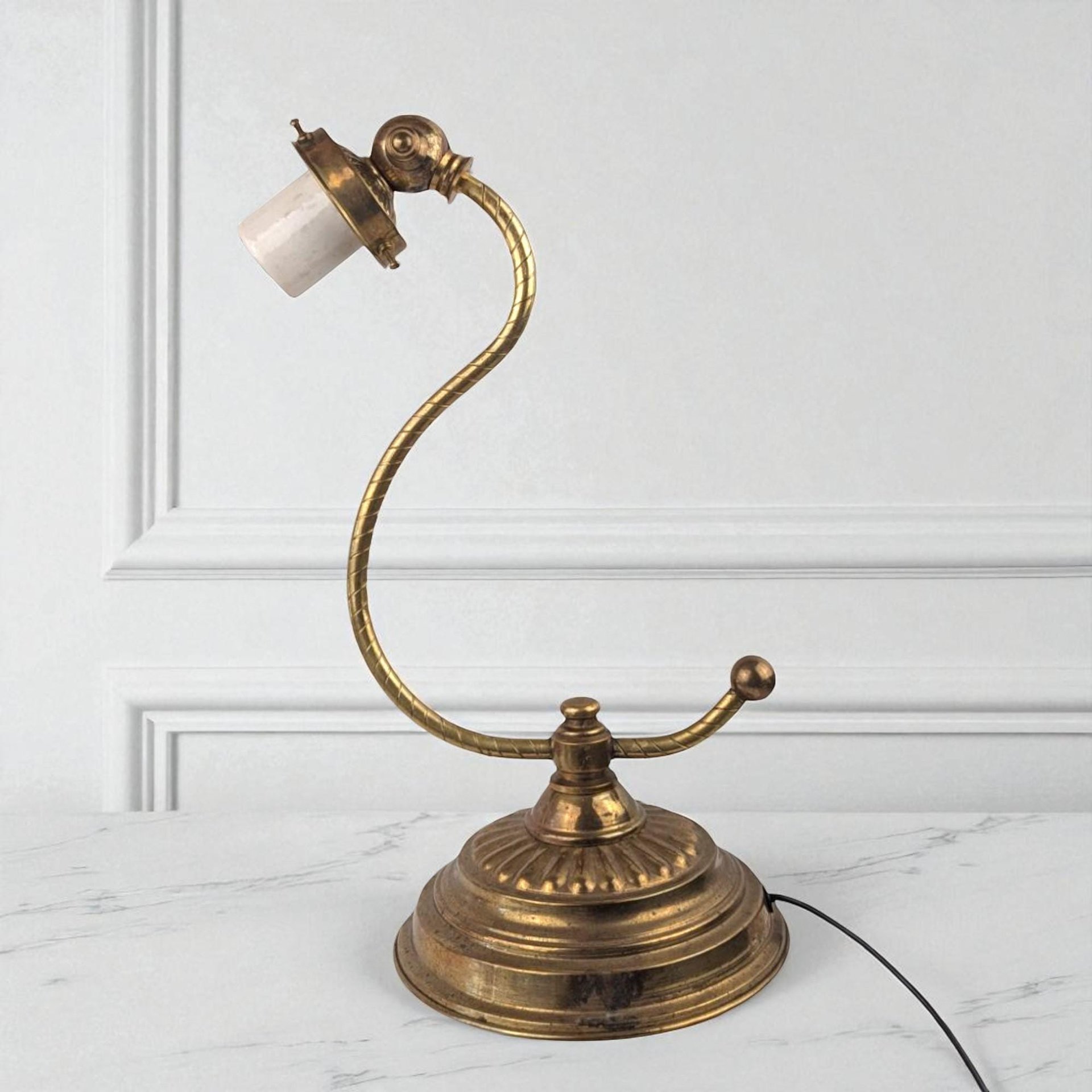 Vintage Metal S-Curve Table Lamp, 13 Inch Height, Decorative Desk Light, Gift for Home Office