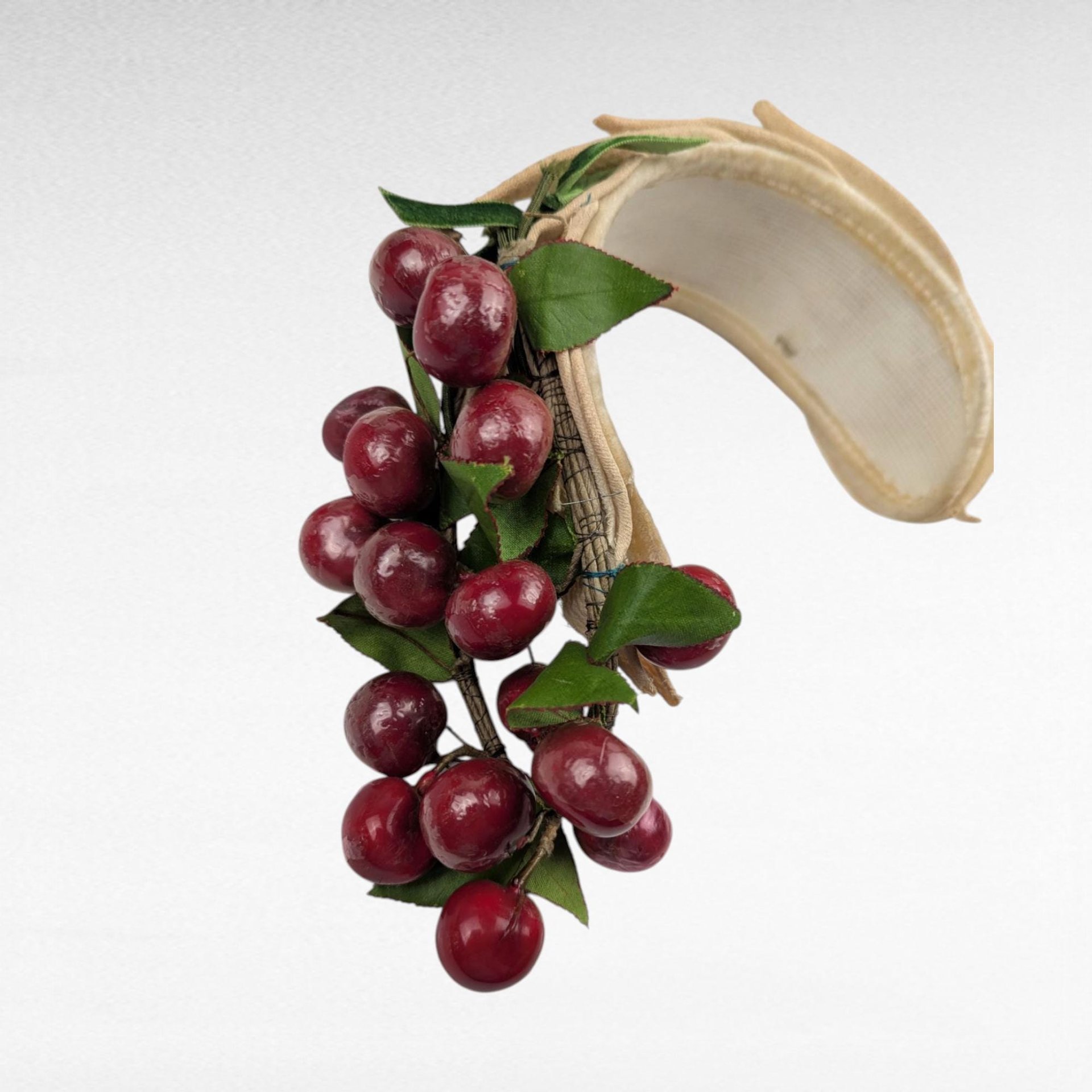 Vintage Cherry Adorned Headband Hat - Unique Fruit Embellished Hair Accessory - Summer Garden Style