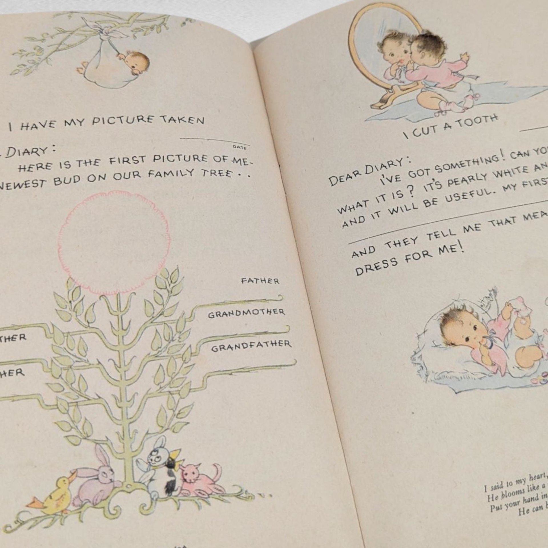 Vintage Baby Diary Memory Book, Mid Century Jeweler Advertisement, Softcover Keepsake Journal, 1930s Baby Shower Gift, Nursery Ephemera