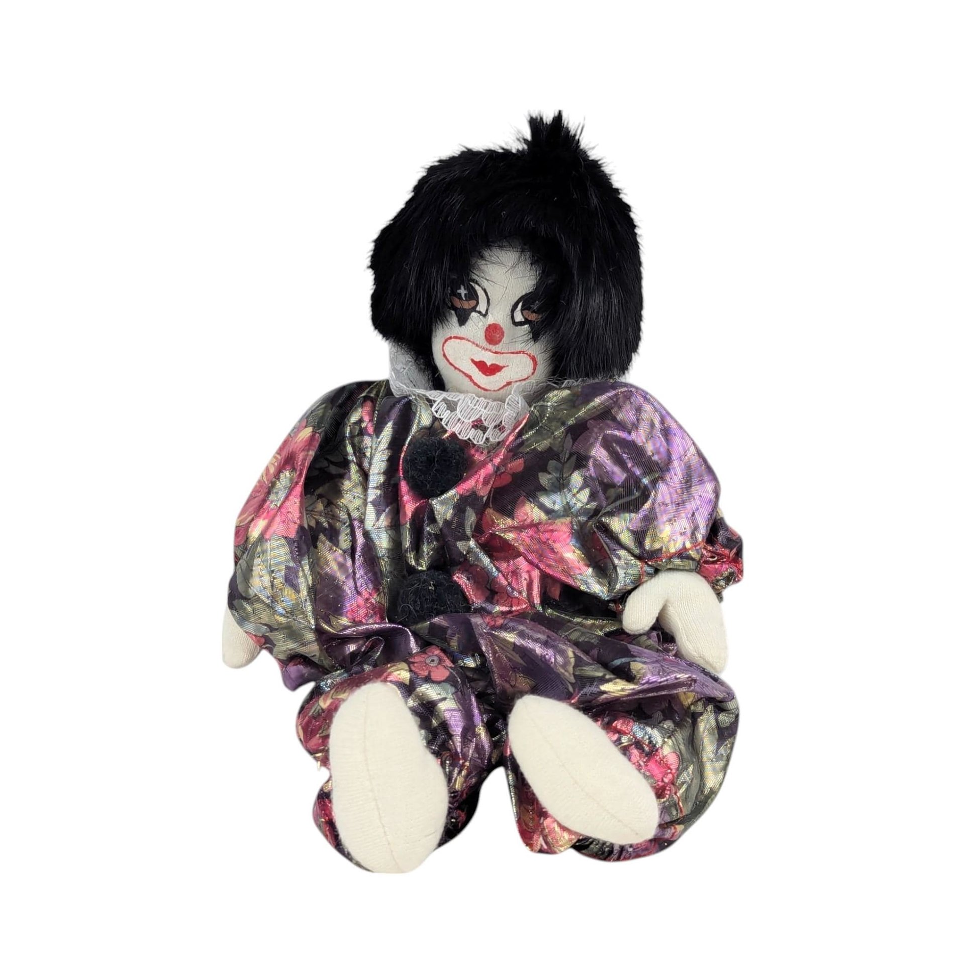 Vintage Soft Clown Doll, 6 Inch Height, Fabric Clown with Black Hair, Collectible Clown, Vintage Toy, Decorative Clown