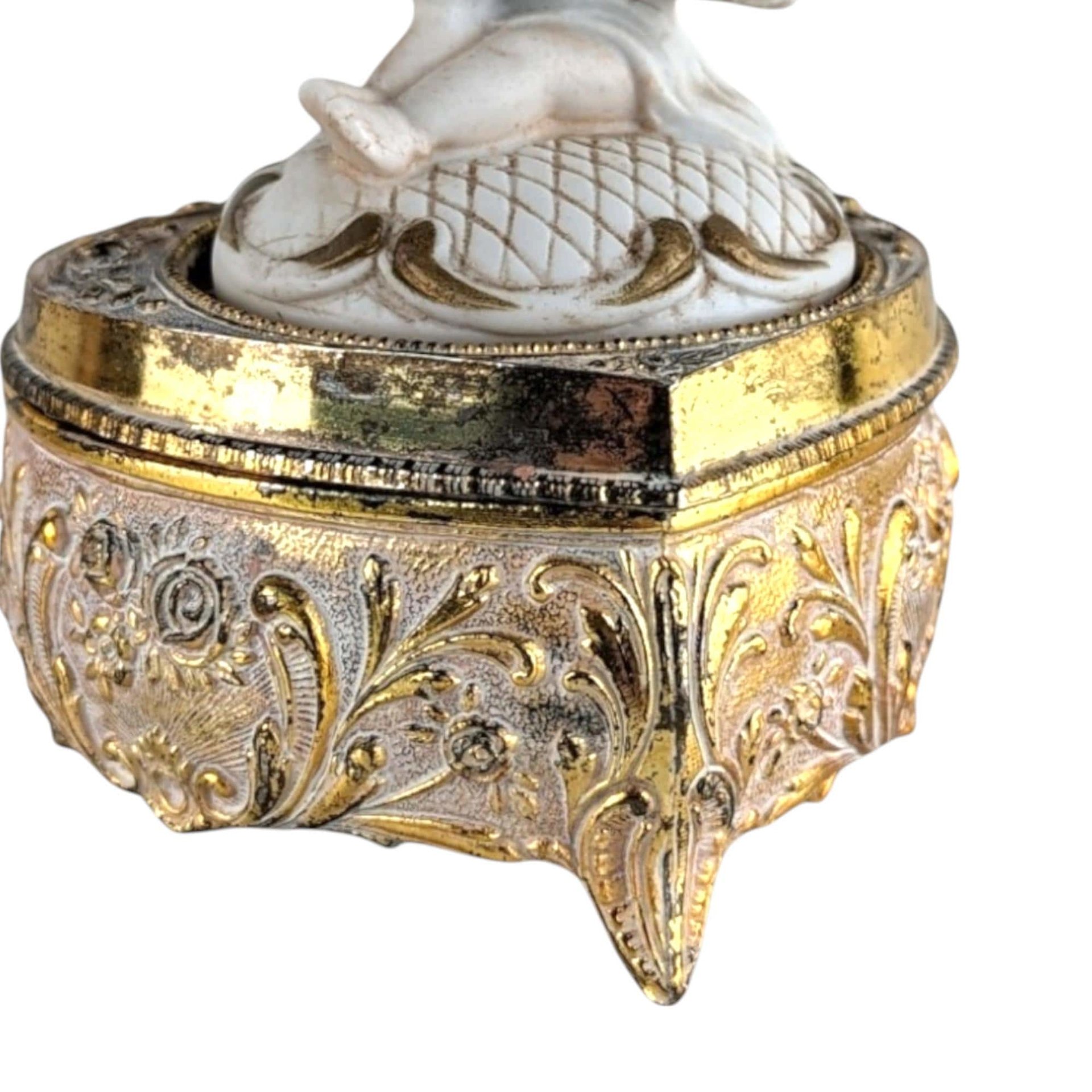 Vintage Cherub Trinket Box, Metal and Resin, Decorative Box, Jewelry Box, Gift for Her