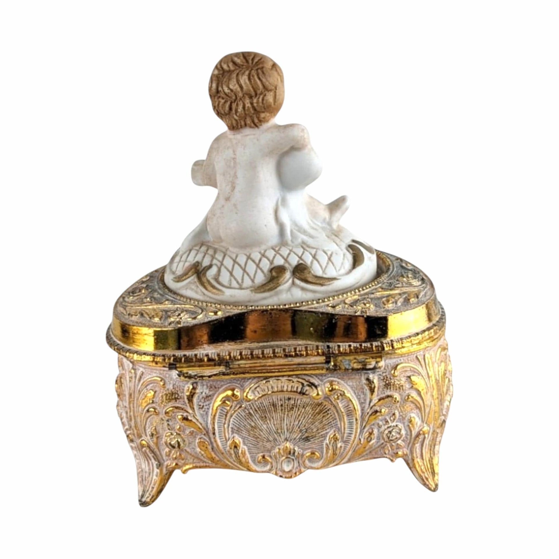 Vintage Cherub Trinket Box, Metal and Resin, Decorative Box, Jewelry Box, Gift for Her