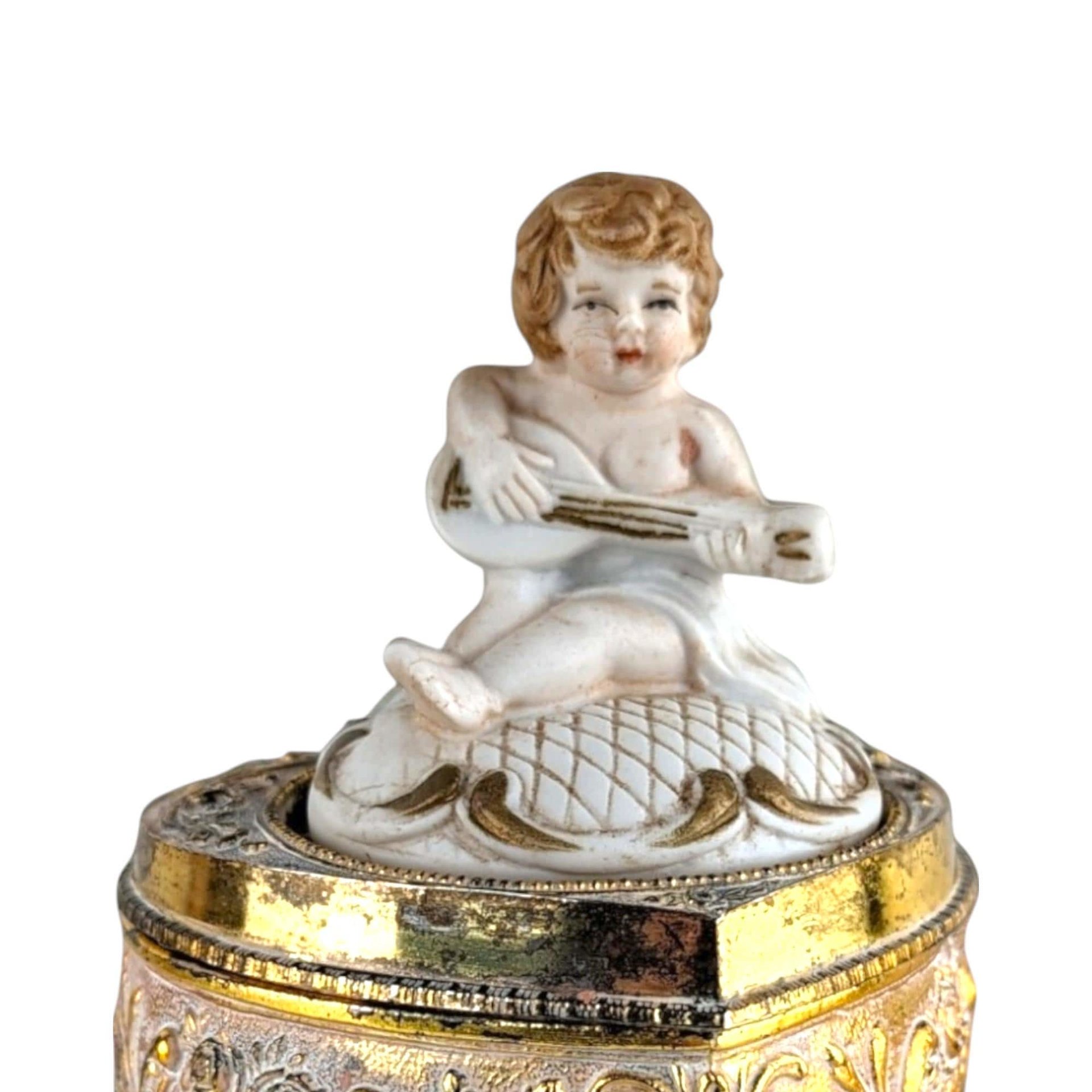 Vintage Cherub Trinket Box, Metal and Resin, Decorative Box, Jewelry Box, Gift for Her