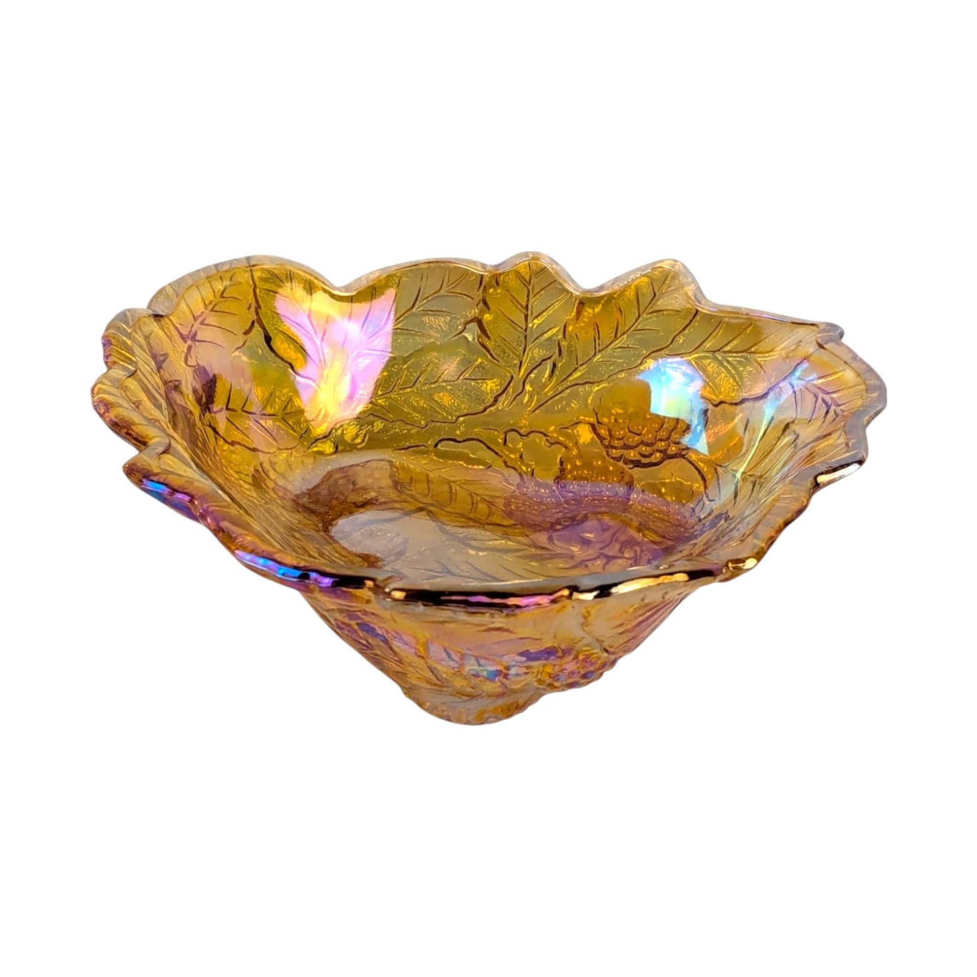 Vintage Marigold Glass Set, 4 Pieces, Compote, Candy Dishes,  Loganberry Bowl,  Iridescent Glassware, Home Decor, Gift for Collector