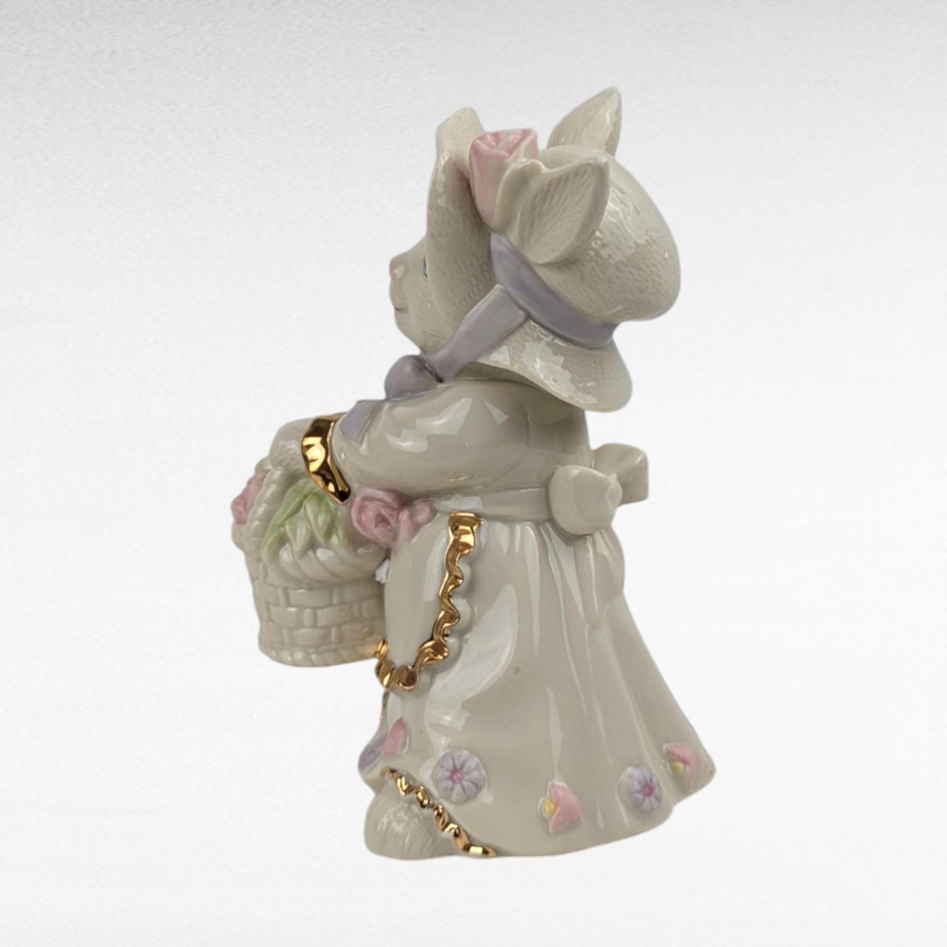 Lenox Easter Blossoms Rabbit Figurine, Vintage 2003 Bunny with Basket, Ivory Porcelain Spring Decor, Collectible Easter Bunny with Gold Trim