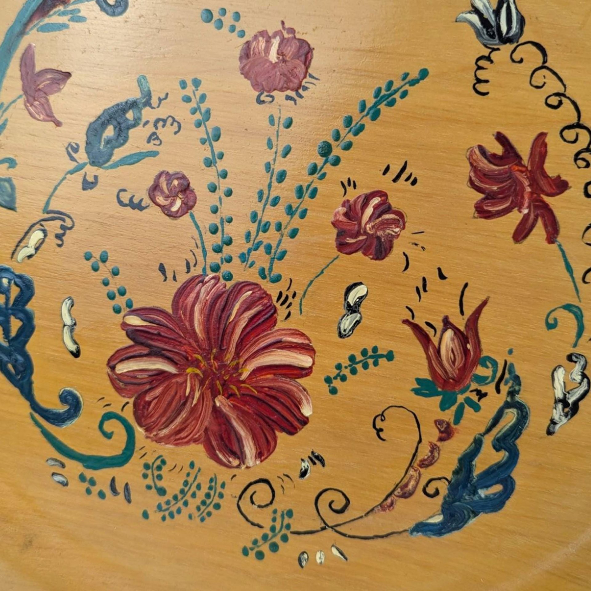 Pair of Vintage Handpainted Wooden Plates, Floral Design, Signed Wall Decor, Rustic Kitchen Display