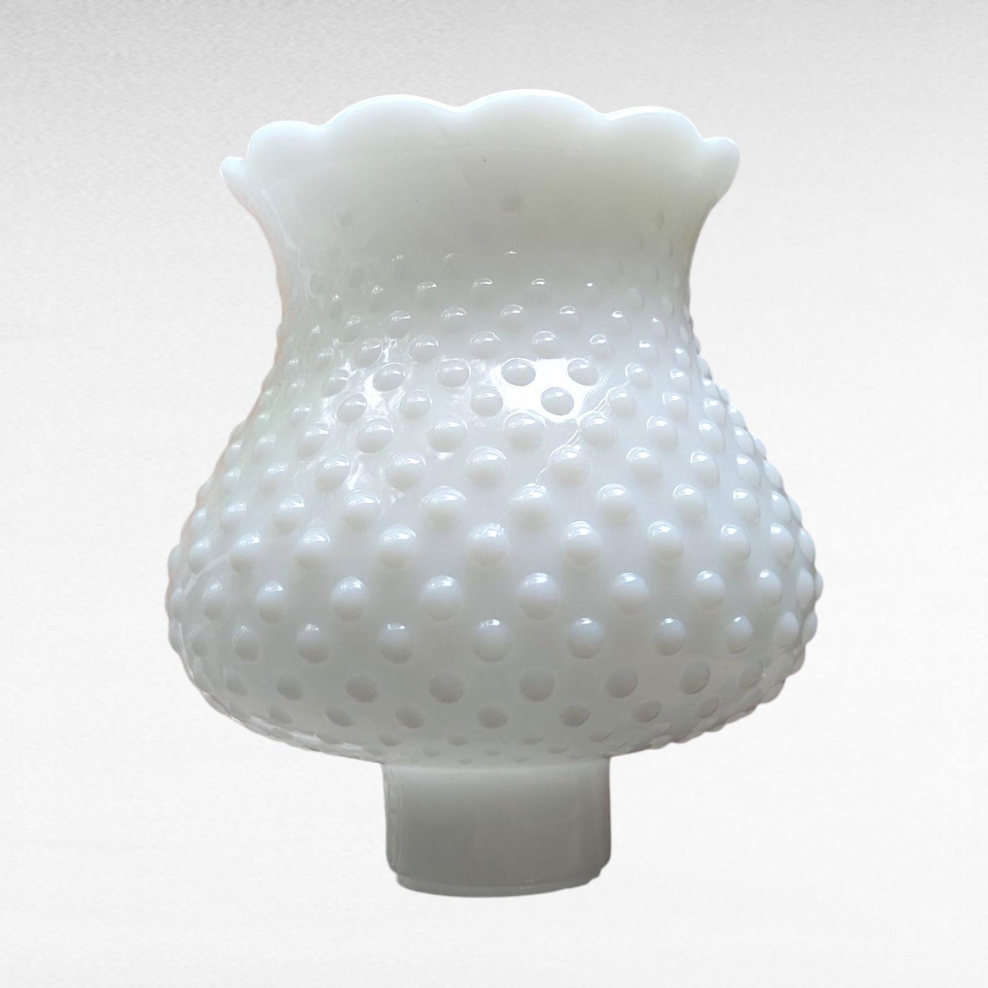 Vintage Milk Glass Hobnail Lamp Shade: Ruffled Globe