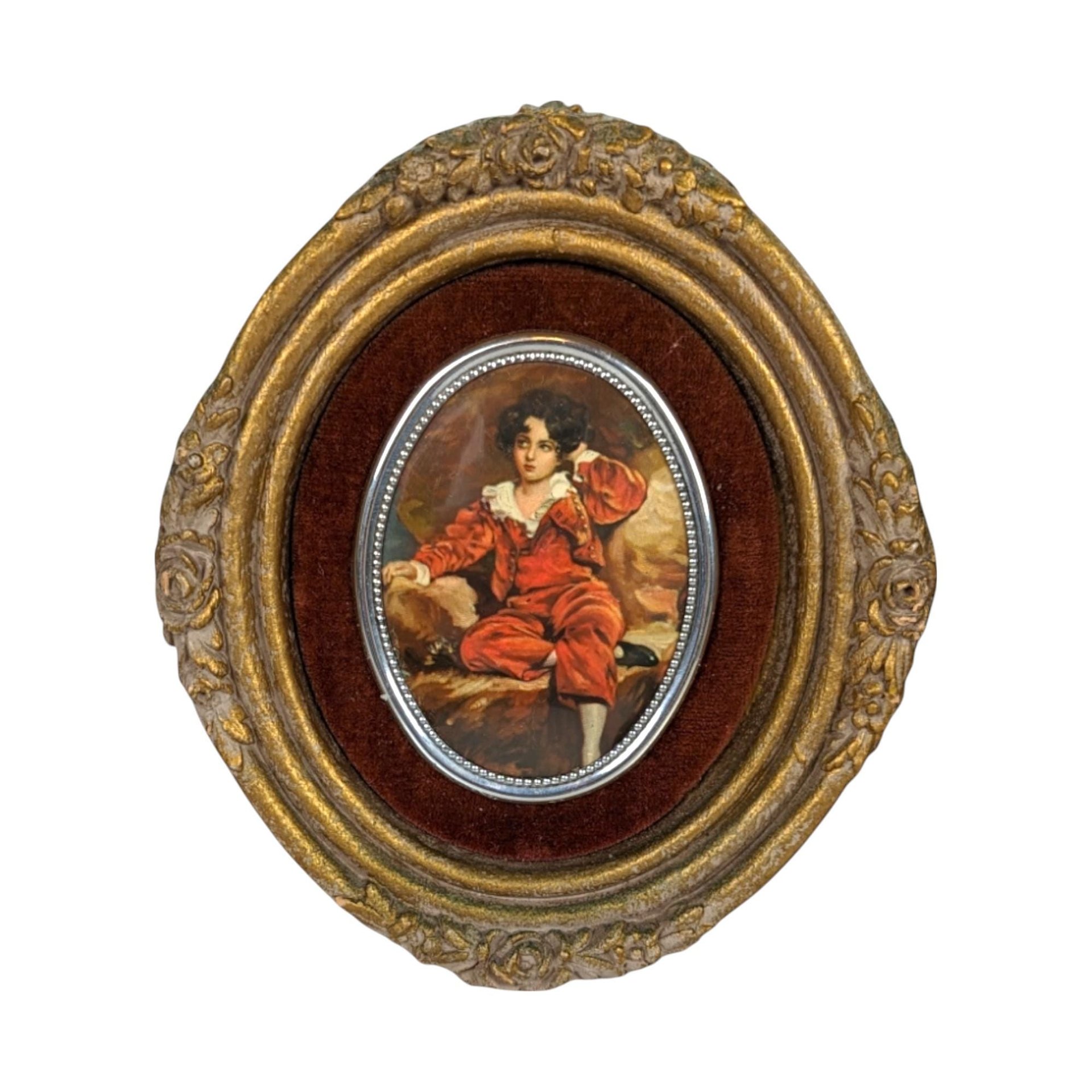 Vintage Cameo Creations Wall Decor | Sir Thomas Lawrence | John Thomas Peele | "Red Boy" & "Spring Flowers" | Oval Prints | 5.75 Inch