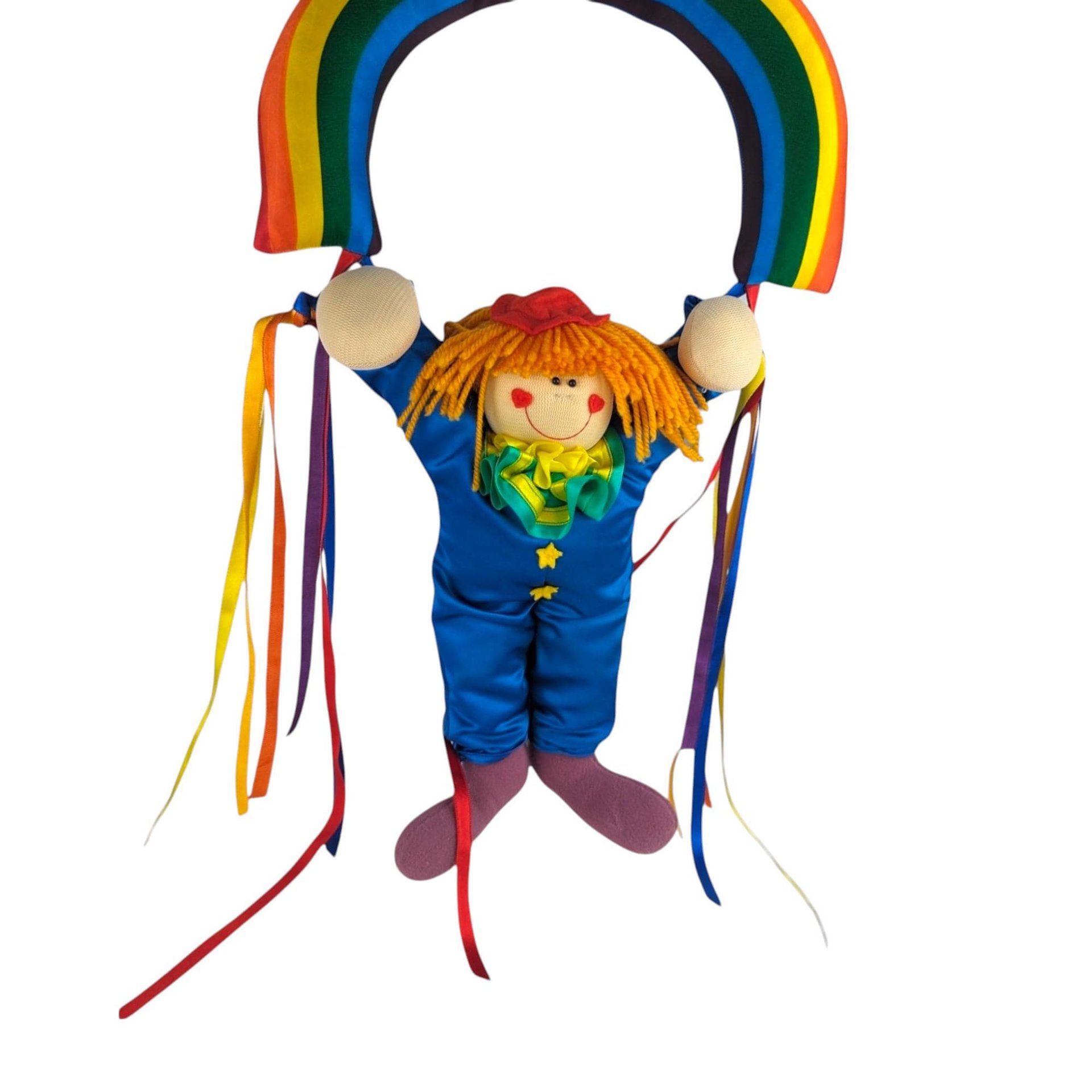 Vintage 1984 Dakin Plush Clown Rainbow Wall Hanging | Nursery Decor | Children's Room Decor | 80s Toy | Clown Collectible