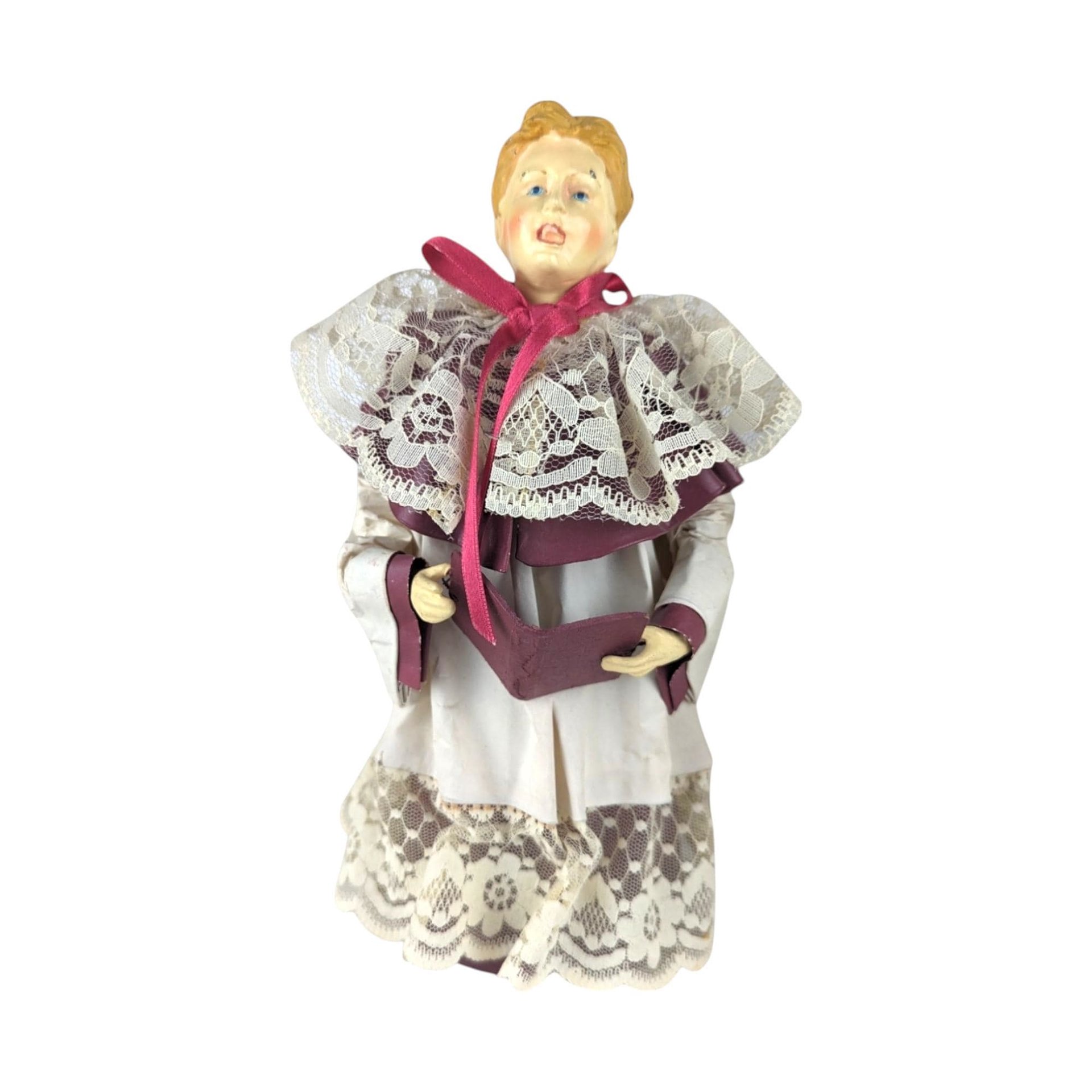 Vintage Caroler Figure Pair, Christmas Choir Singers, Holiday Decor, Small Tree Toppers, 10 inches Tall, Retro Christmas Decorations