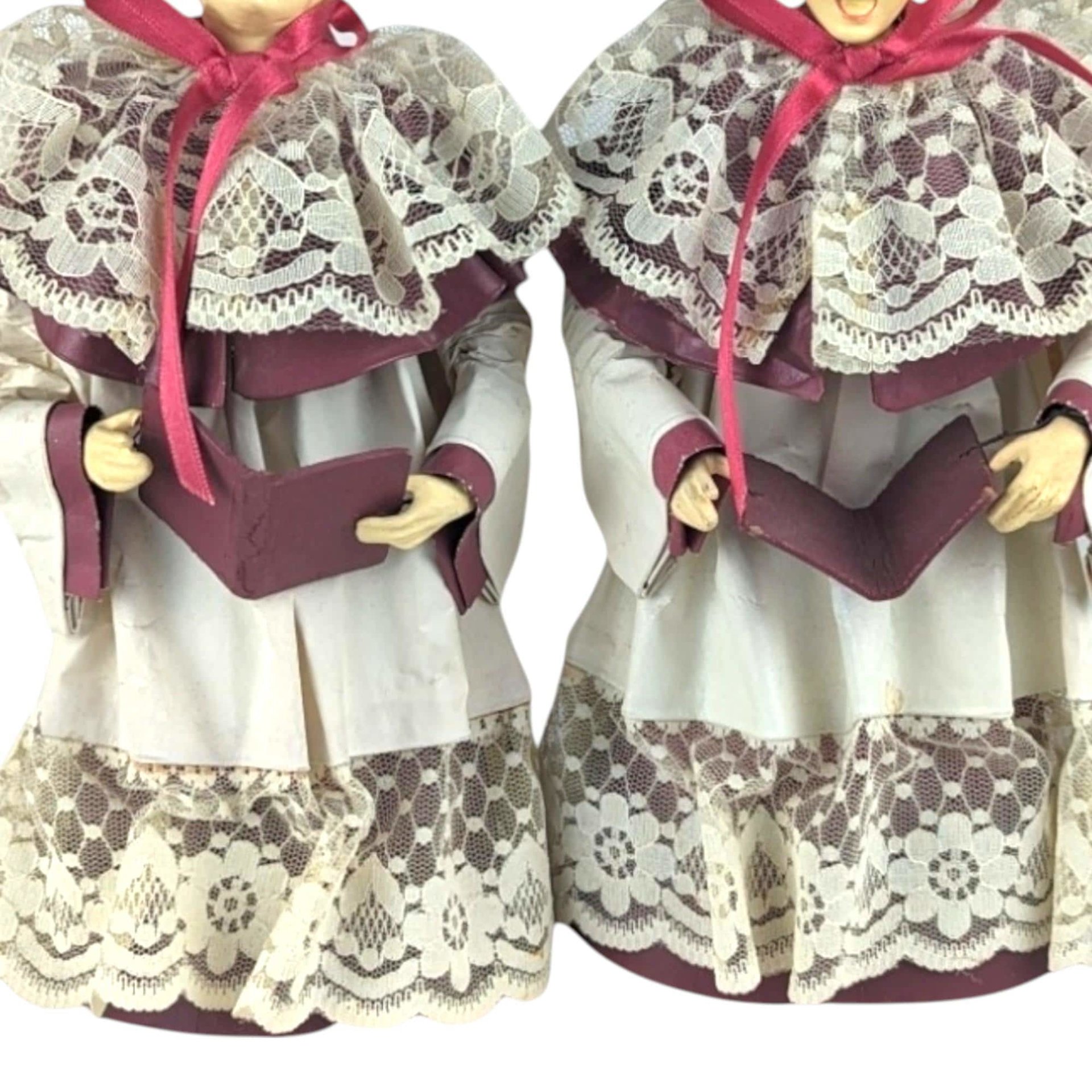 Vintage Caroler Figure Pair, Christmas Choir Singers, Holiday Decor, Small Tree Toppers, 10 inches Tall, Retro Christmas Decorations