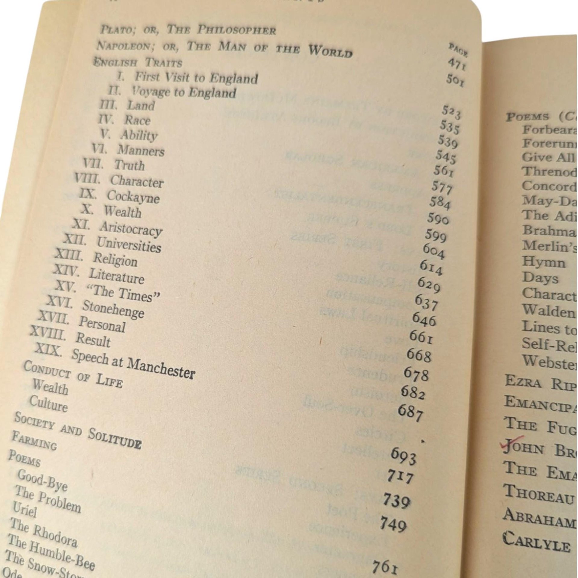 1950 The Selected Writings of Ralph Waldo Emerson, Modern Library College Edition, Softcover Book, Classic Literature