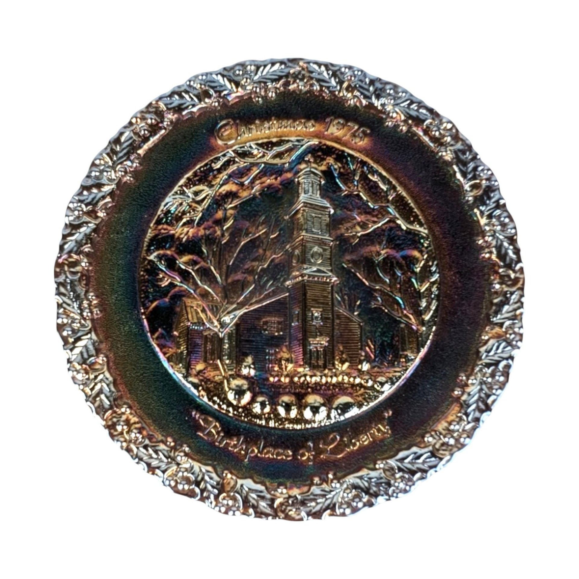 1975 Fenton Christmas Carnival Glass Plate | "Birthplace of Liberty" | Collectible Plate | Vintage Holiday Decor