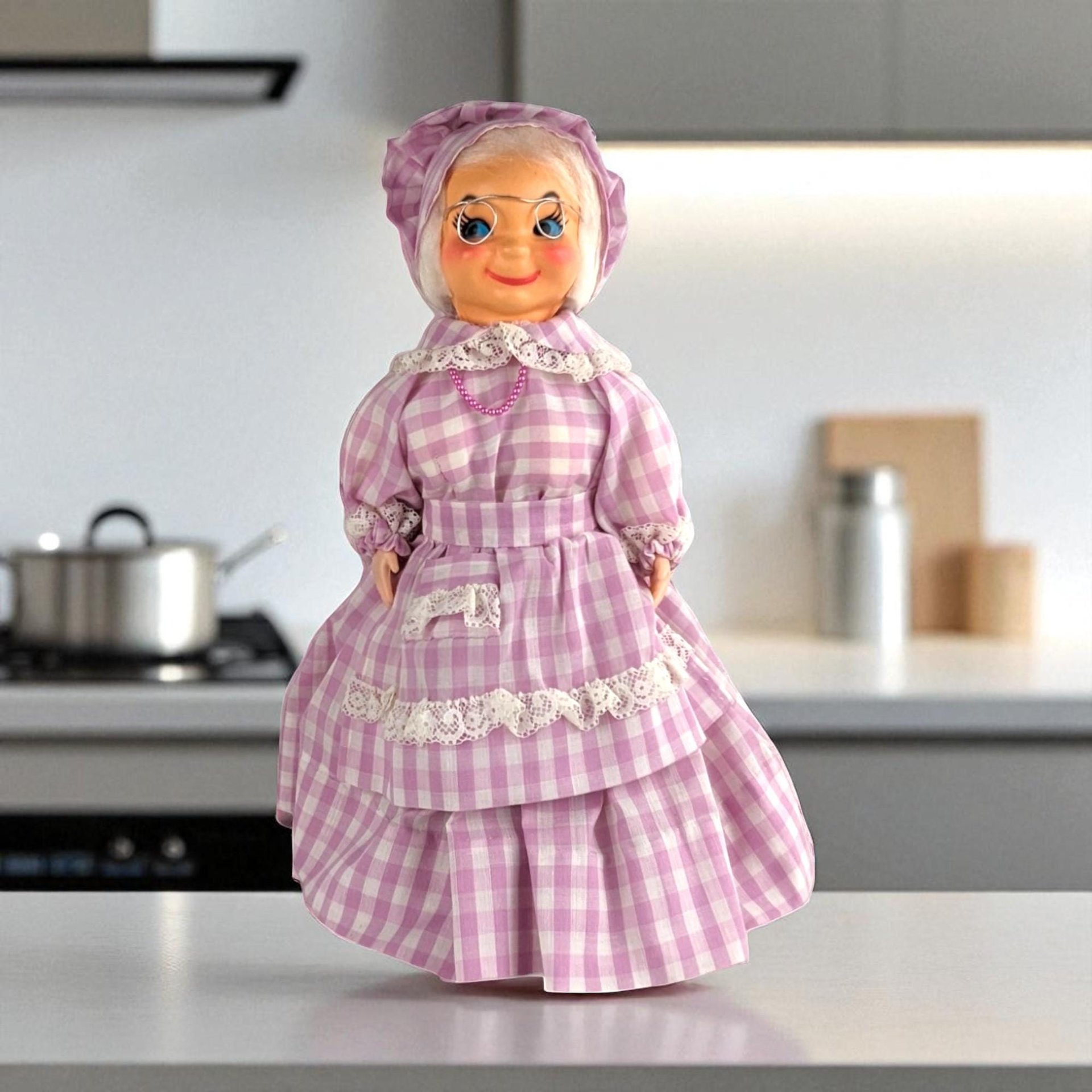 Vintage Handmade Soap Bottle Granny Doll with Glasses - 12" Folk Art Doll - Unique Gift - Whimsical Home Decor