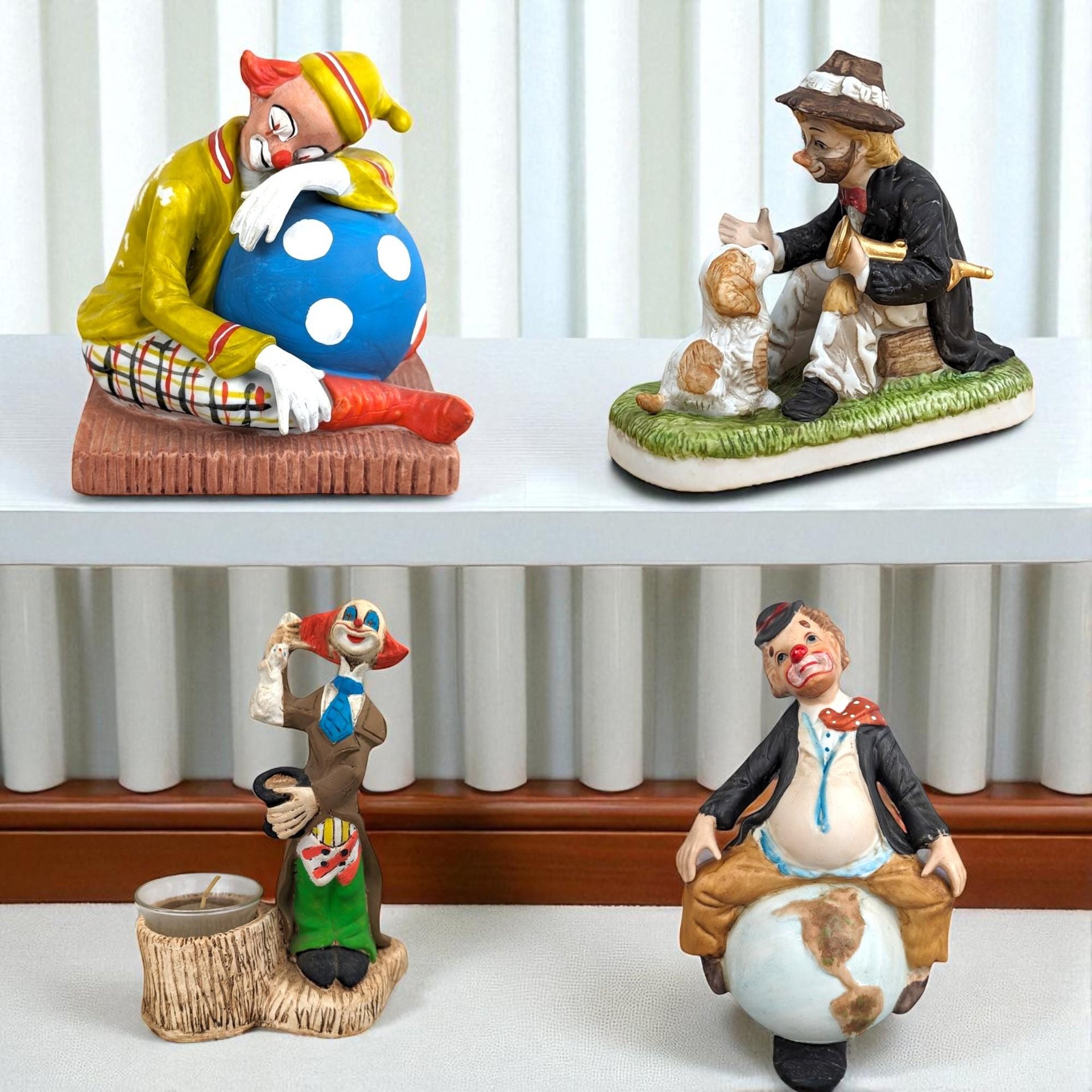 Vintage Clown Figurines Lot, Toscany, Melody in Motion, Bisque Clown, Collectible Clowns, Circus Decor, Gift for Collector