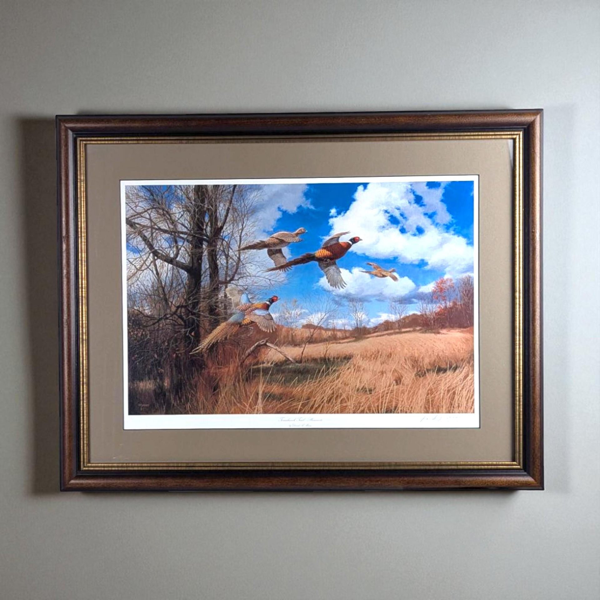 David A. Maass "Tomahawk Trail - Pheasants" Framed Print, Signed Wildlife Art, Vintage Bird Decor, Hunting Theme Artwork