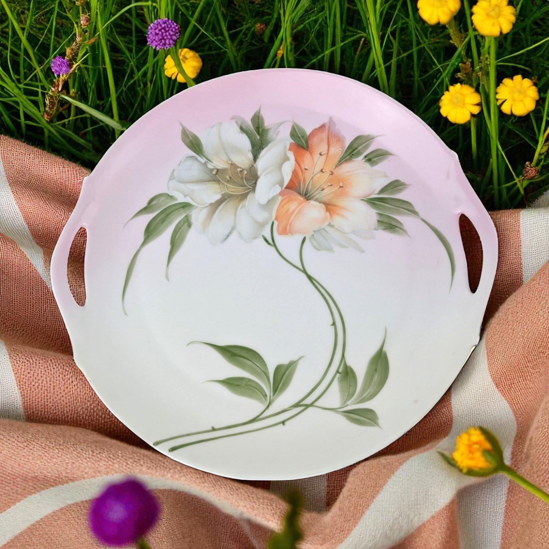Vintage Bavaria Floral Porcelain Plate: Hand-Painted Vanity Tray