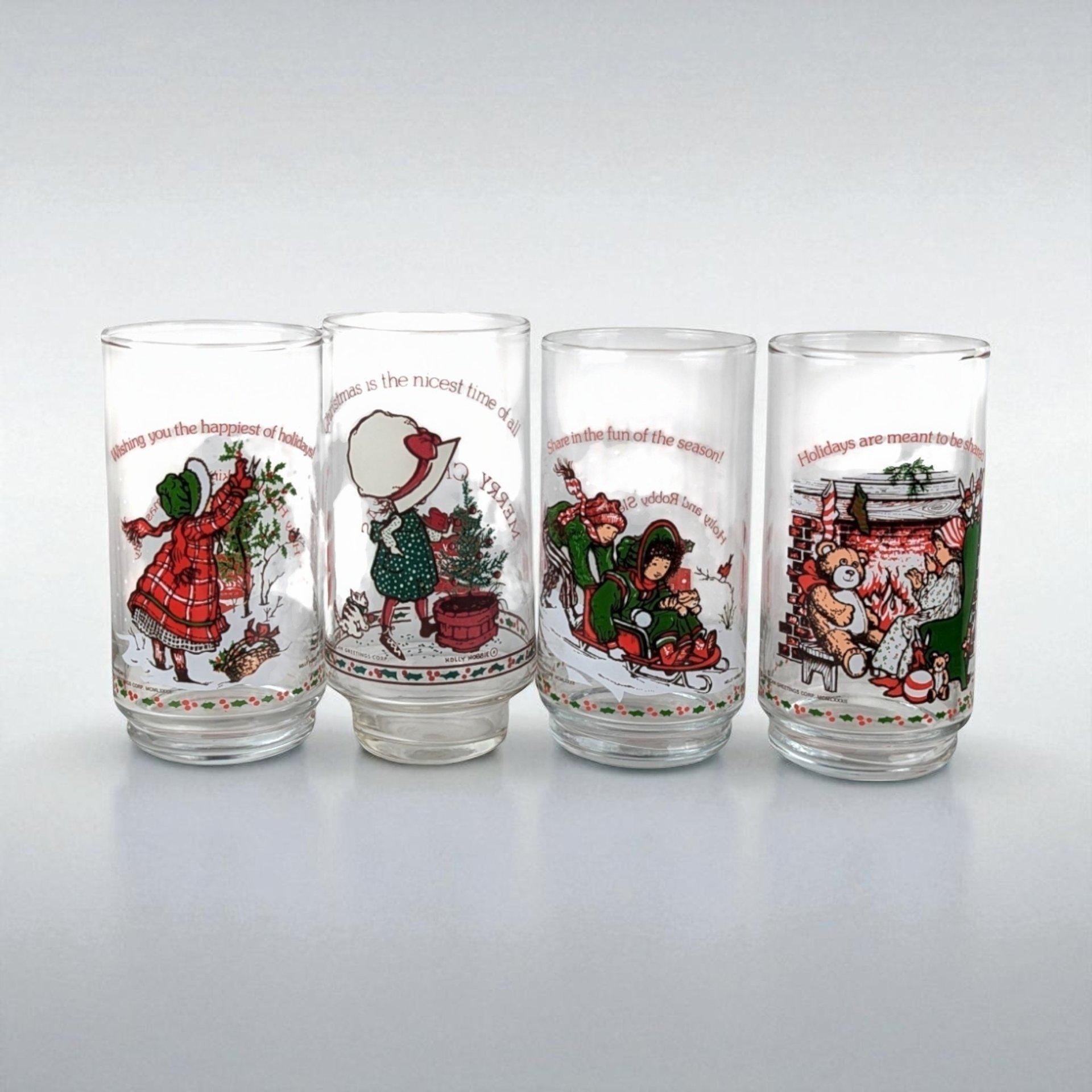 1982 Coca Cola Holly Hobbie Christmas Glasses: Vintage Collectible Set