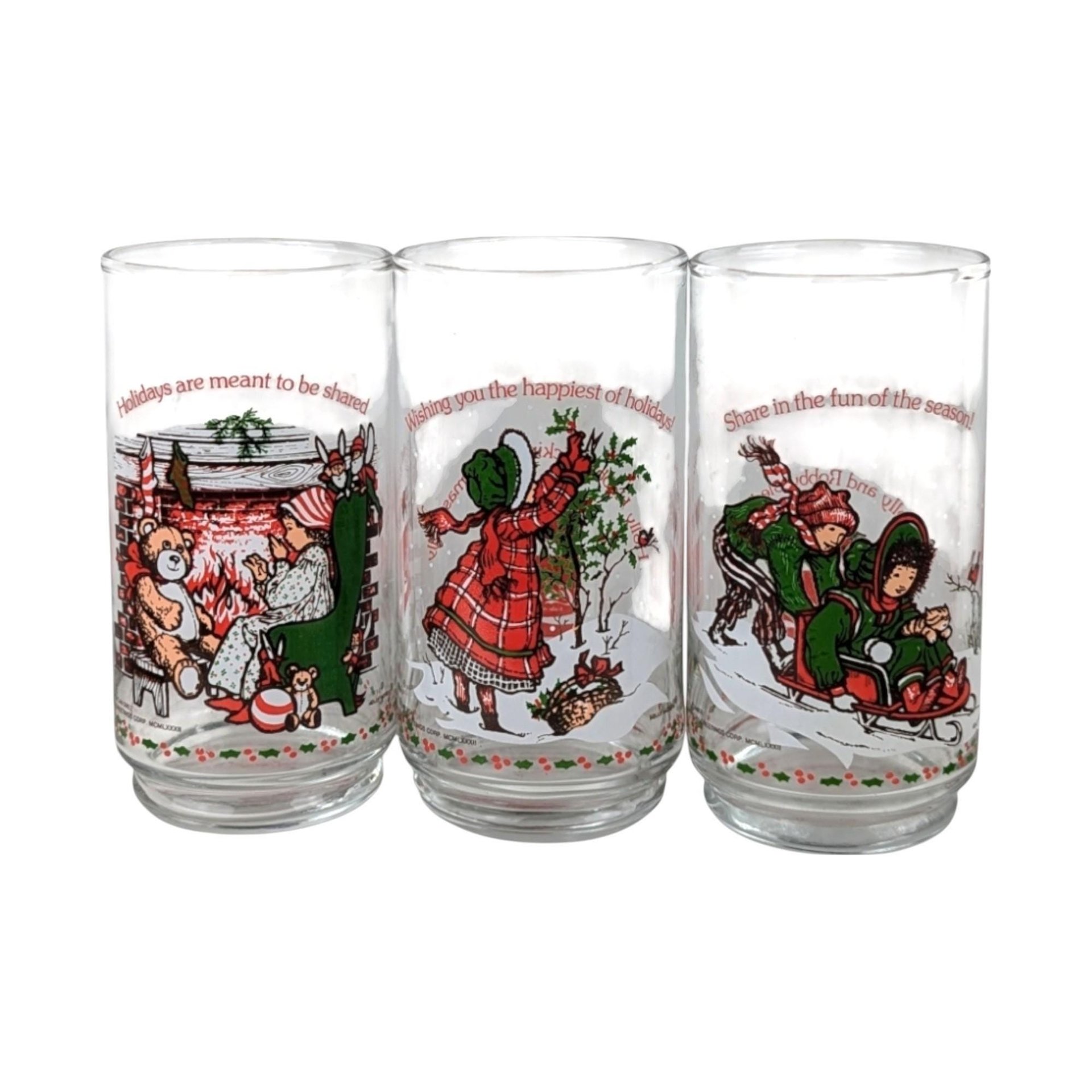 Vintage 1982 Coca Cola Holly Hobbie Christmas Glasses - Set of 3