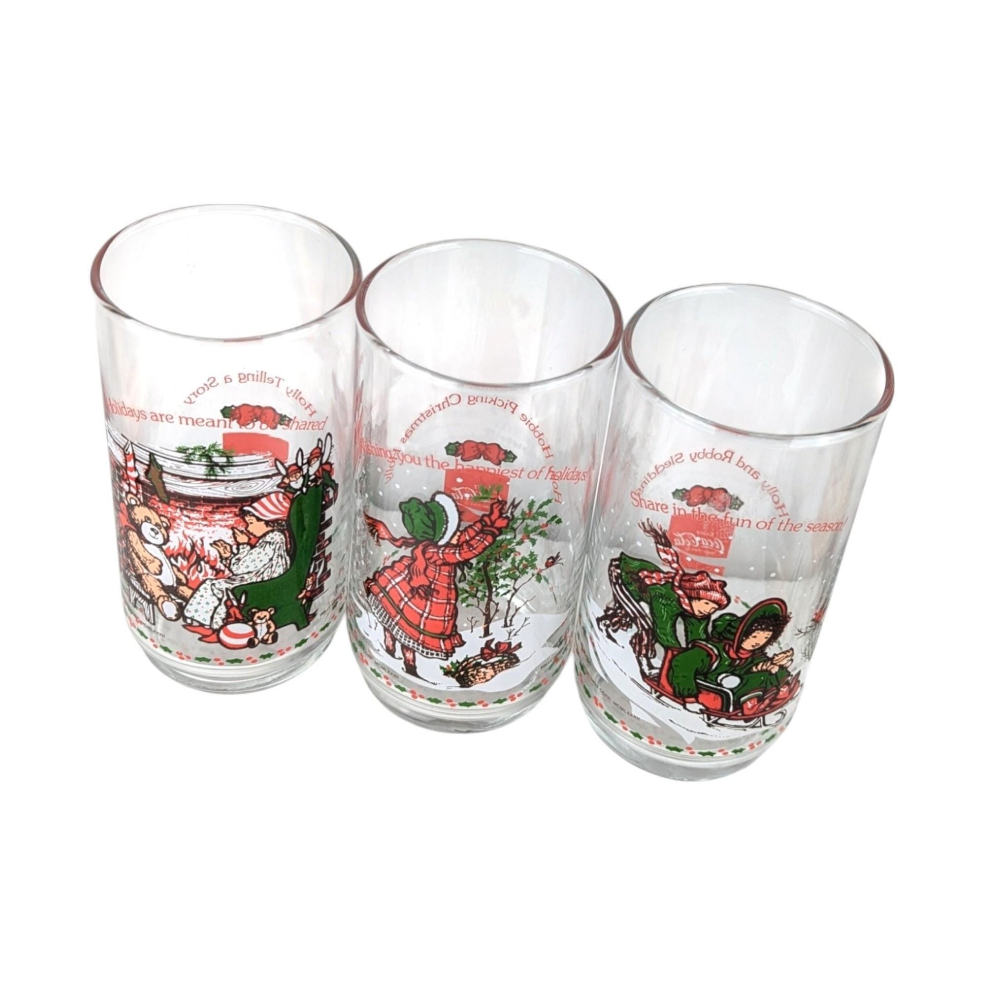 Vintage 1982 Coca Cola Holly Hobbie Christmas Glasses - Set of 3