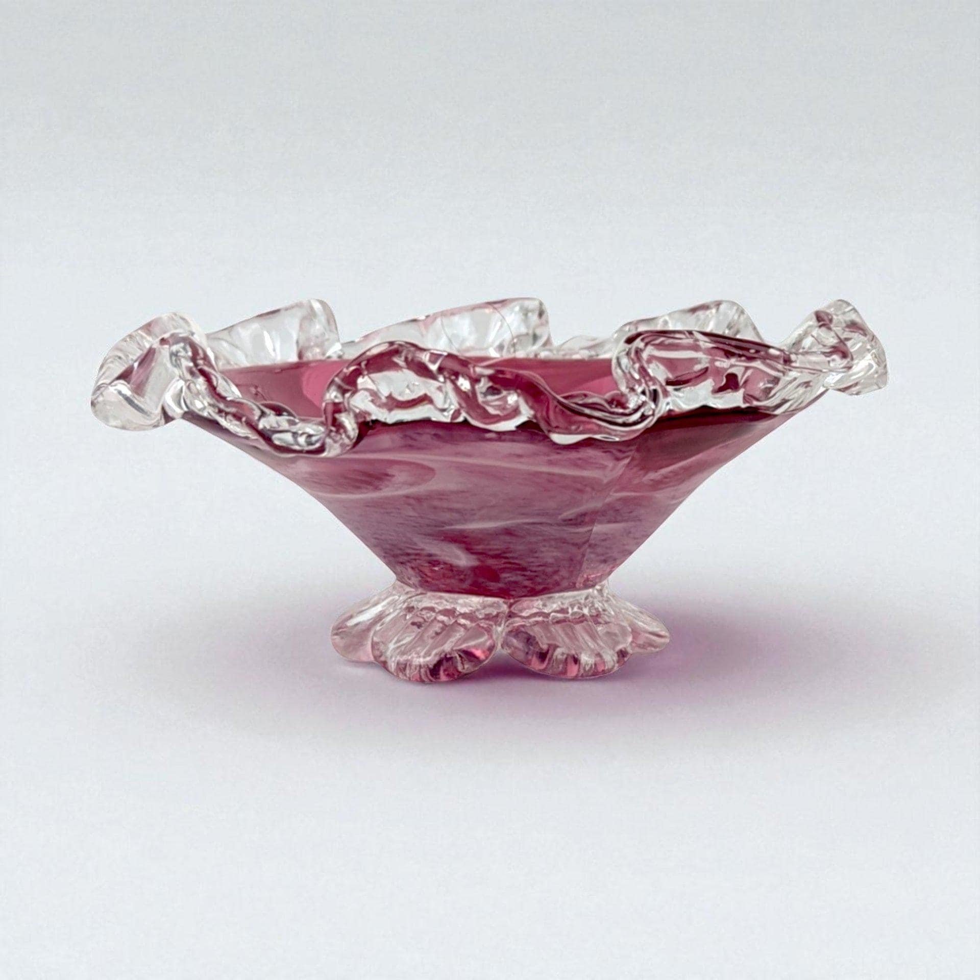 Vintage Rossi Cranberry Mist Candy Dish: 22k Gold Accent Crystal Bowl