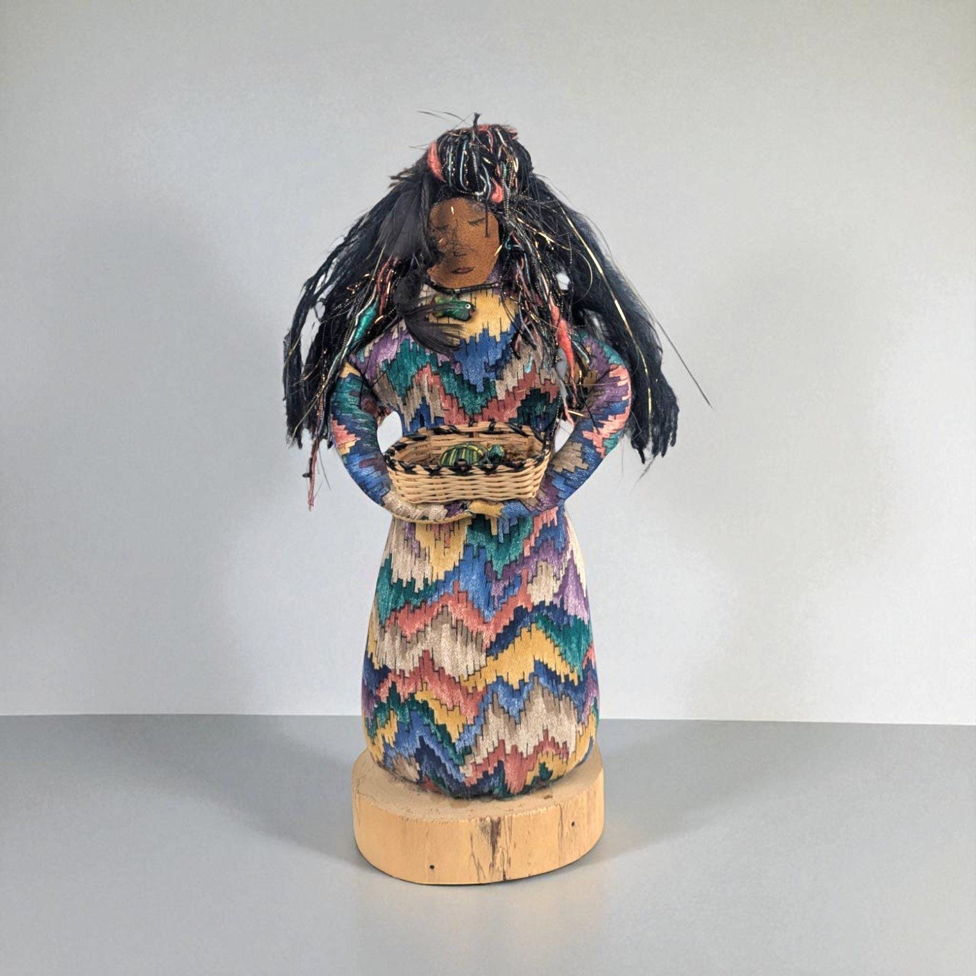 Patty Kune Handmade Folk Art Doll: Native American Inspired Decor