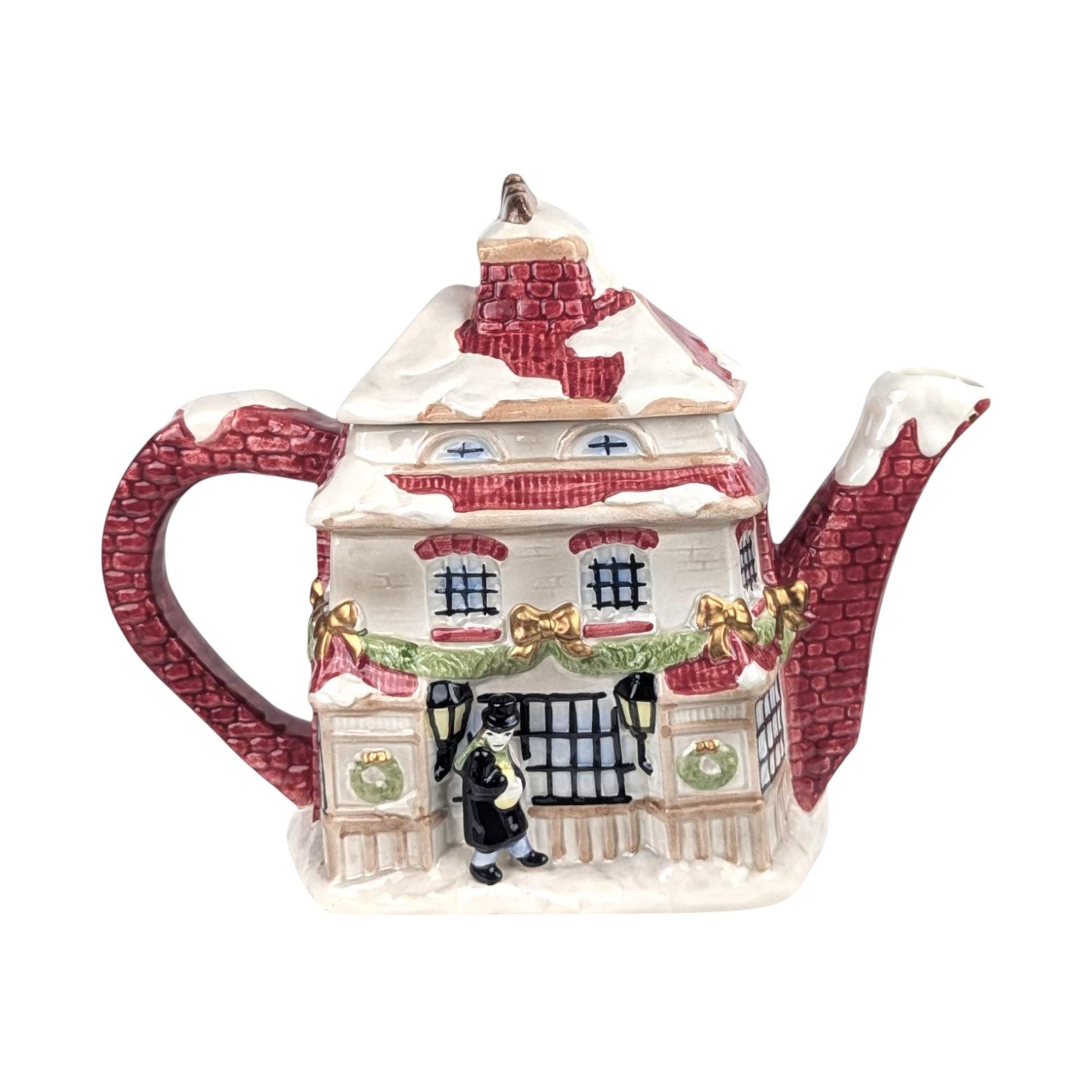 1997 Fitz and Floyd Dickens Ceramic Teapot, Christmas Carol House with Tiny Tim, Holiday Tea Service, Decorative Collectible Teapot